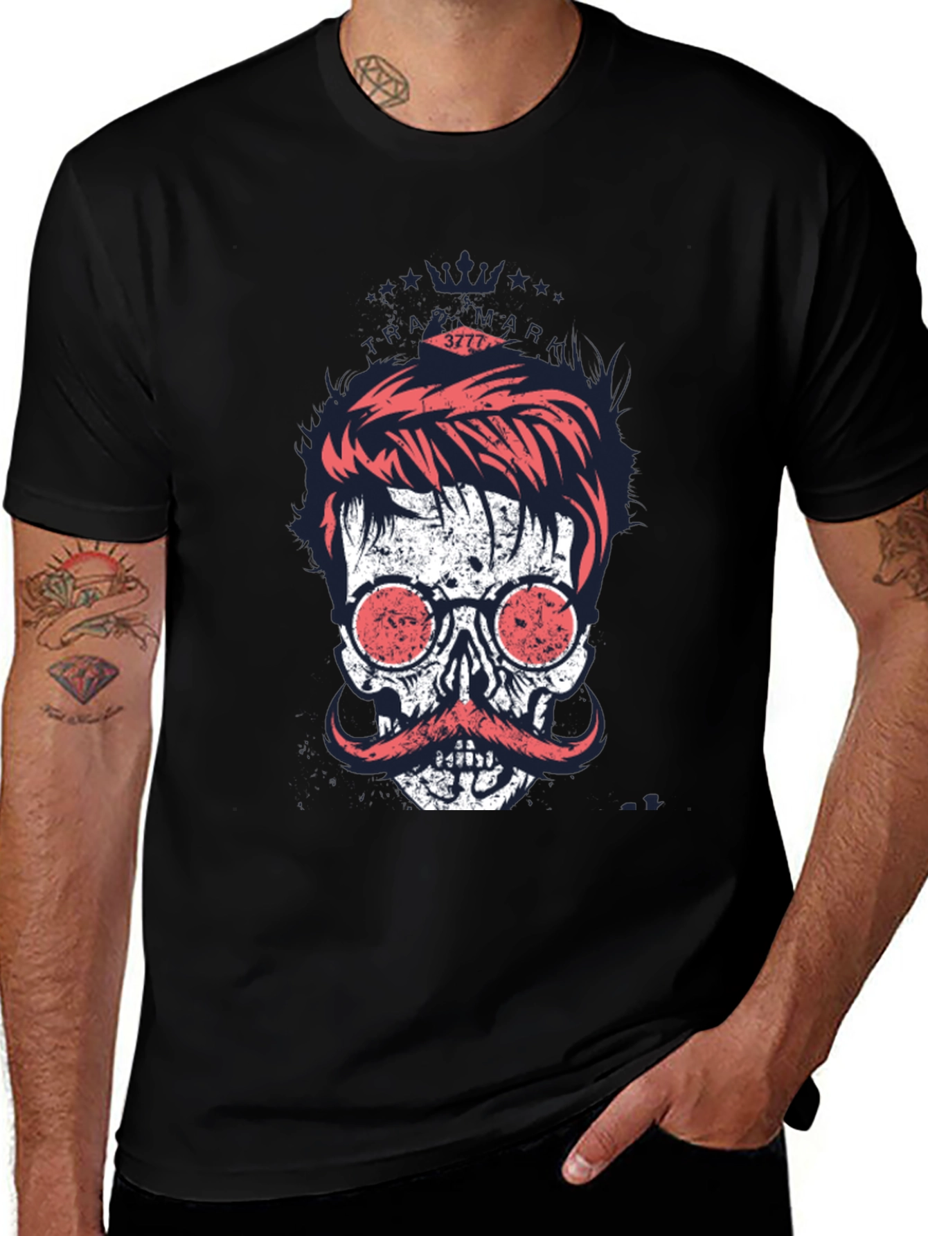 Variant 18 of Cool Skull with Mustache Graphic Print T-Shirt