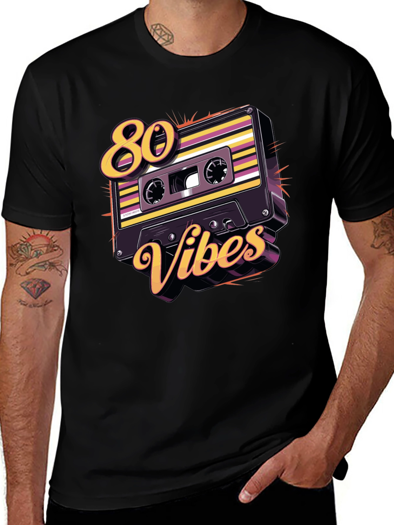 Black Retro 80s Vibes Cassette Tape Graphic Tee main image