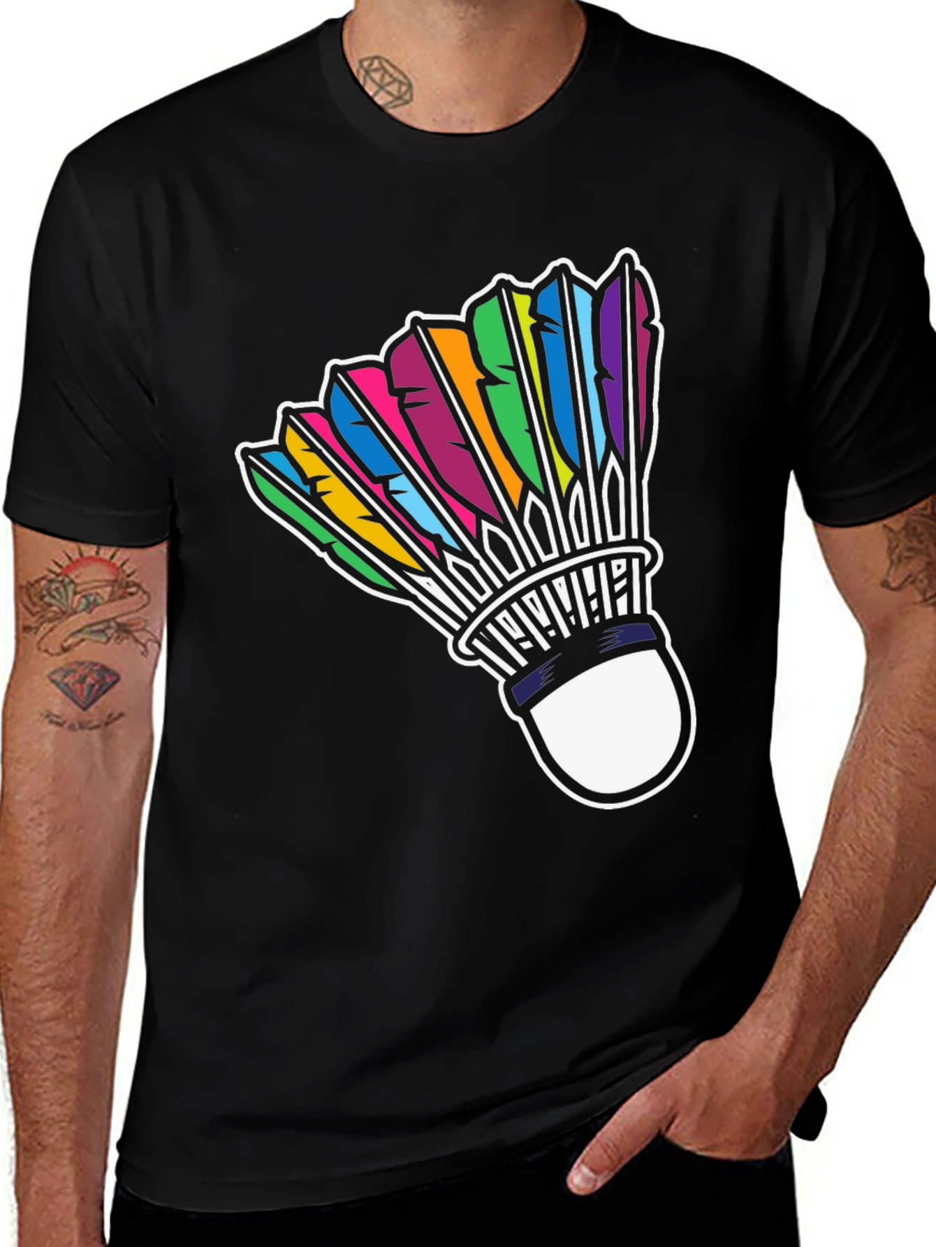Variant 4 of Colorful Badminton Shuttlecock Graphic Tee
