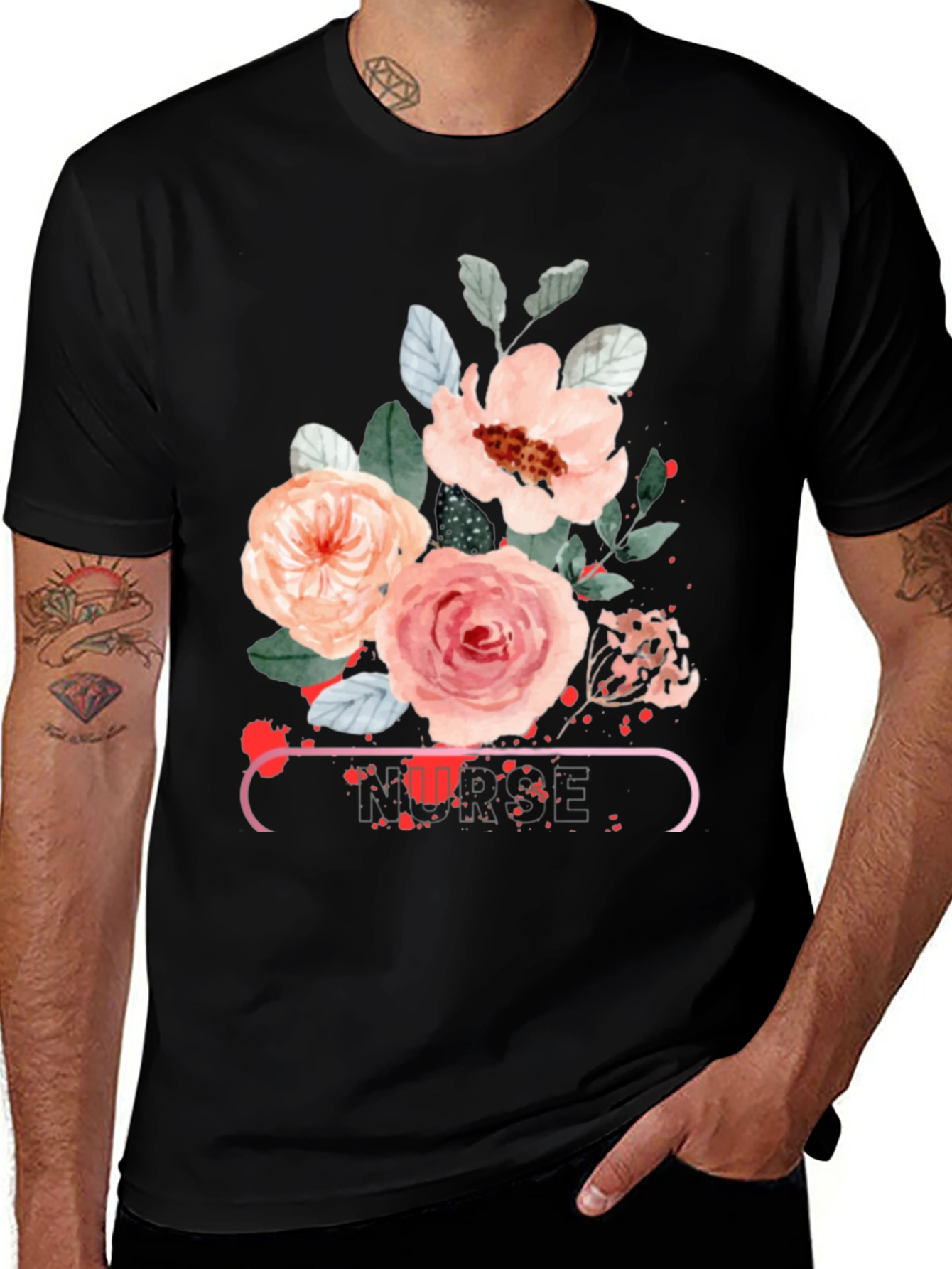 Variant 15 of Floral Nurse Graphic T-Shirt