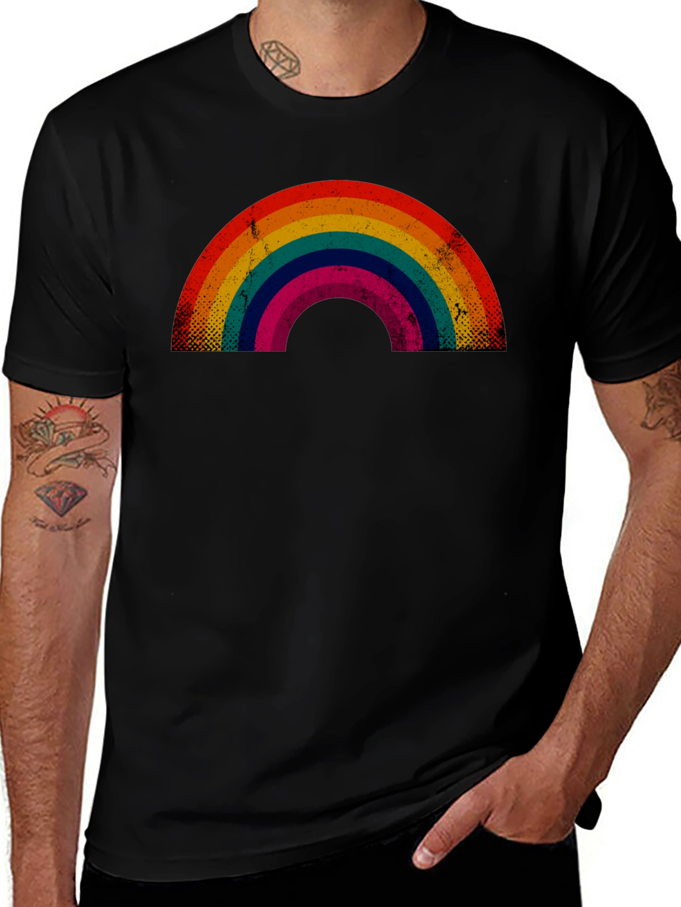Variant 19 of Retro Rainbow Graphic Tee - Black Cotton Blend
