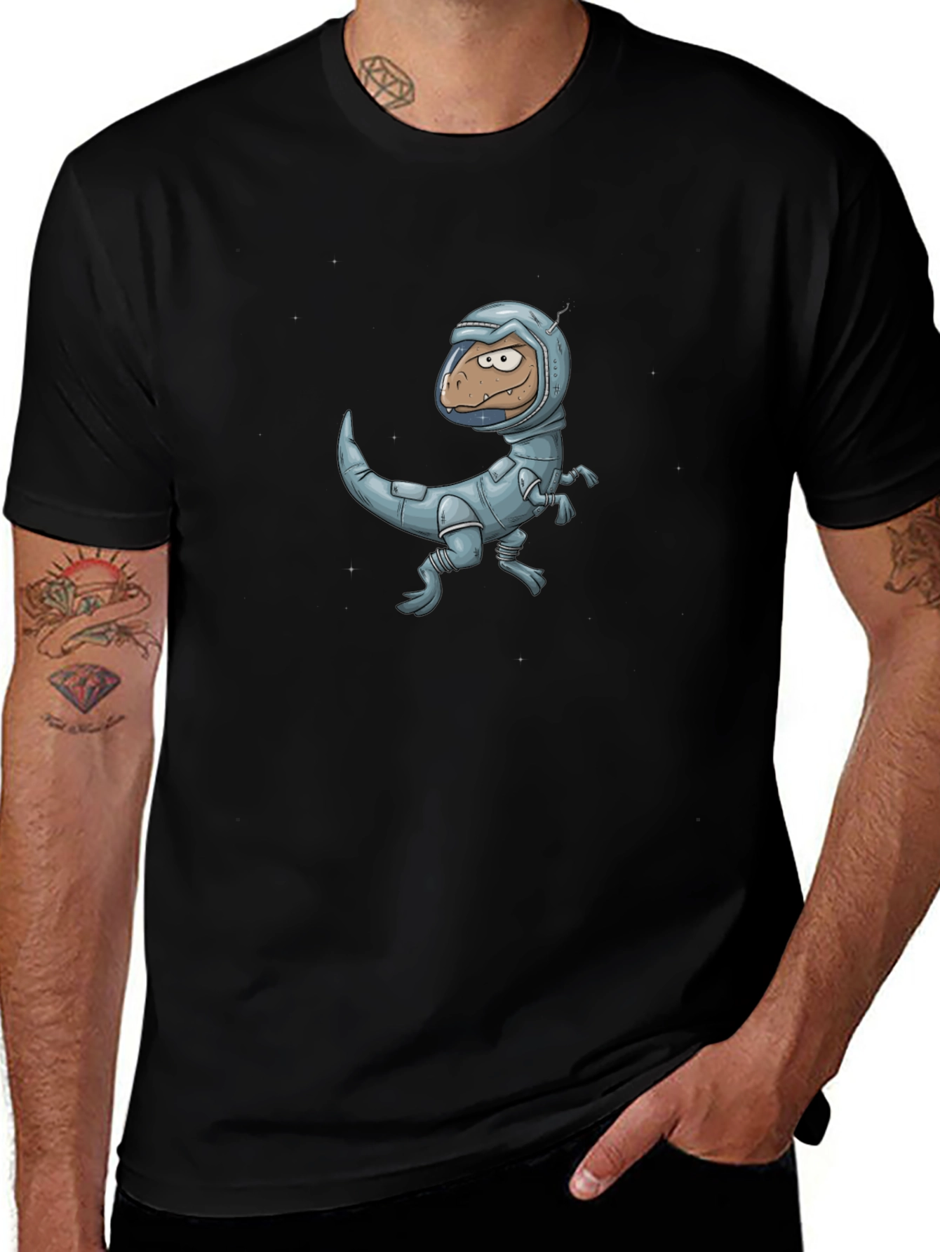 Variant 13 of Dino Astronaut Black T-Shirt