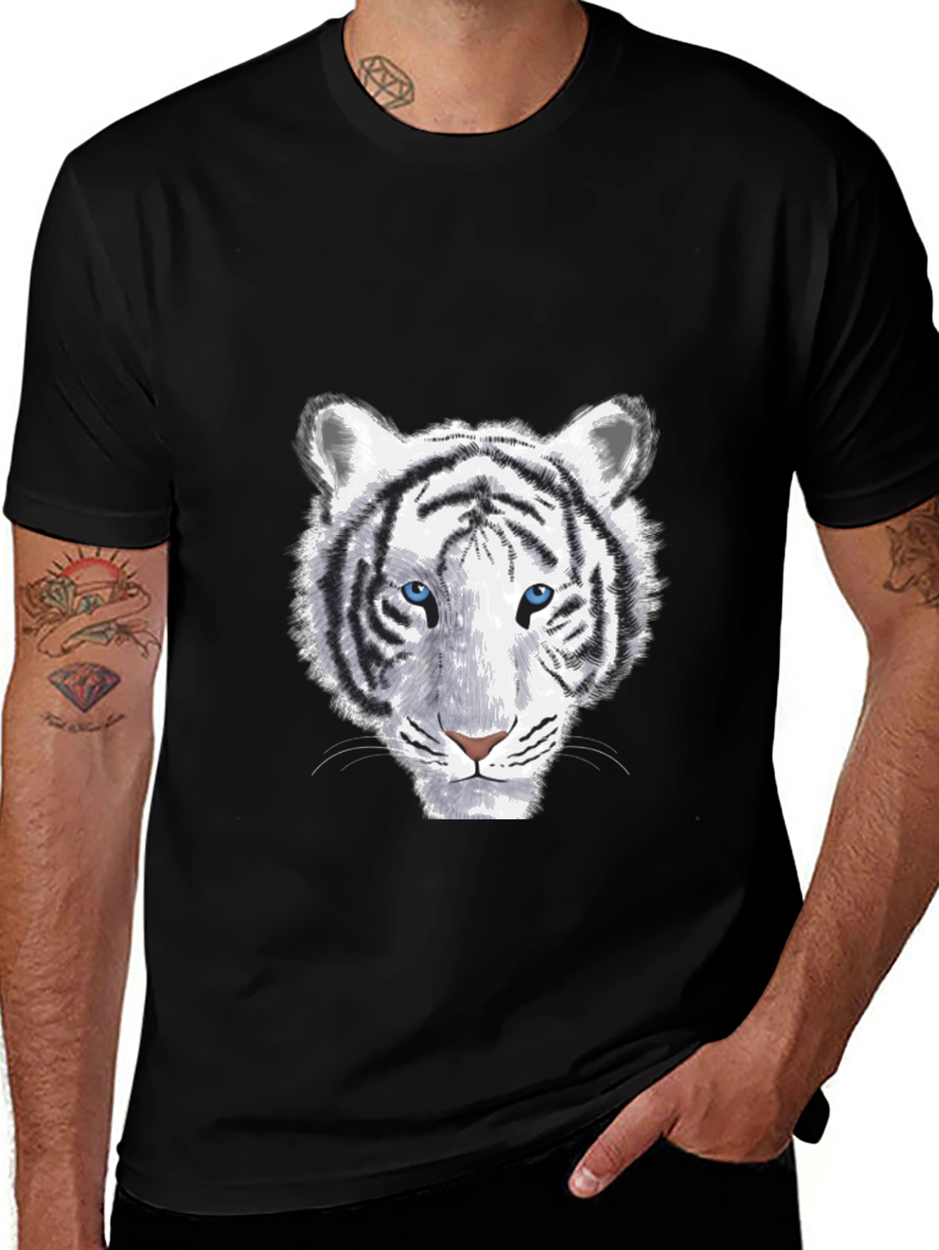 Variant 20 of White Tiger Graphic Print Men's Black T-Shirt