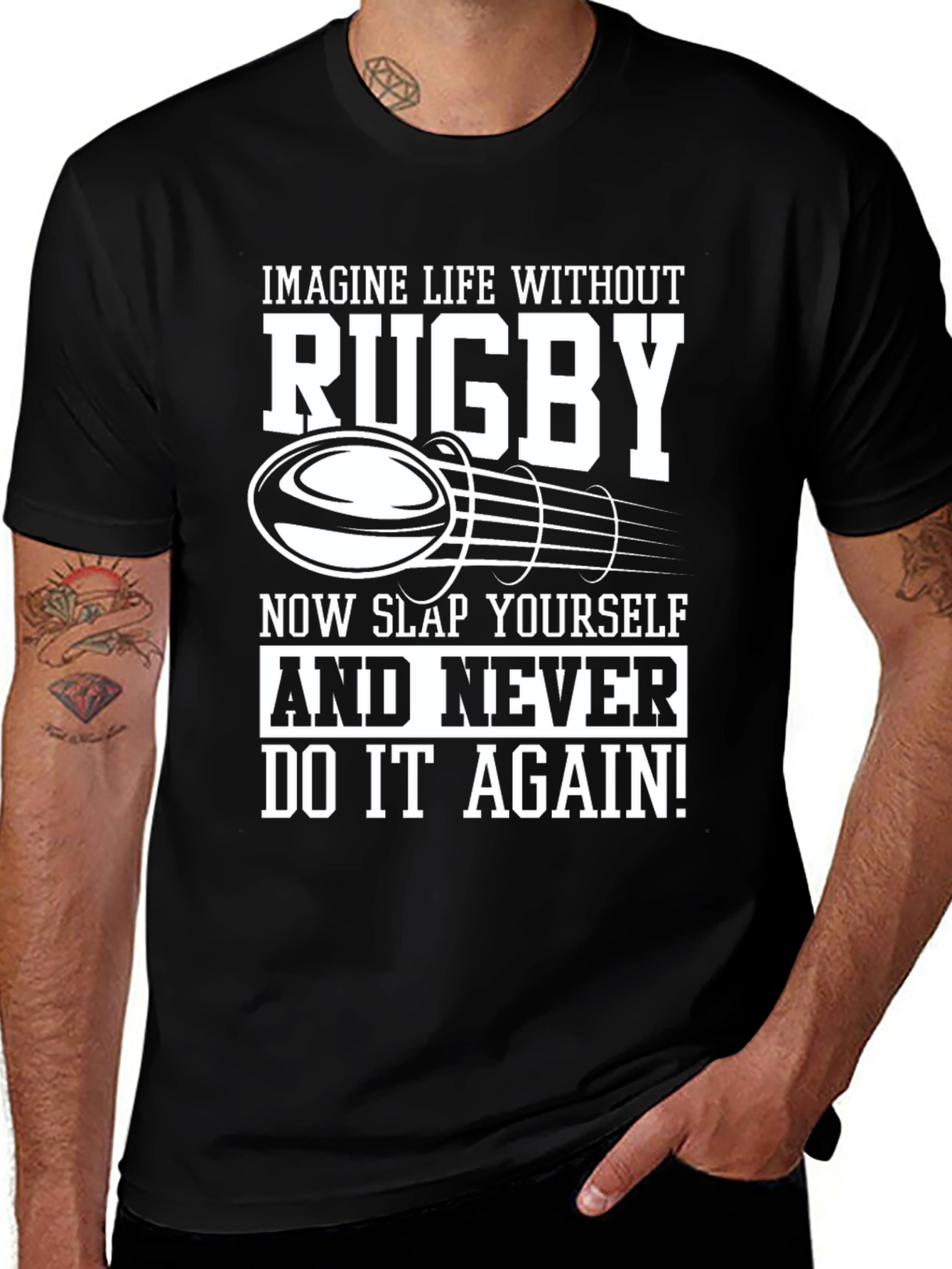 Variant 9 of Rugby Lover Black T-Shirt - Slap Yourself!