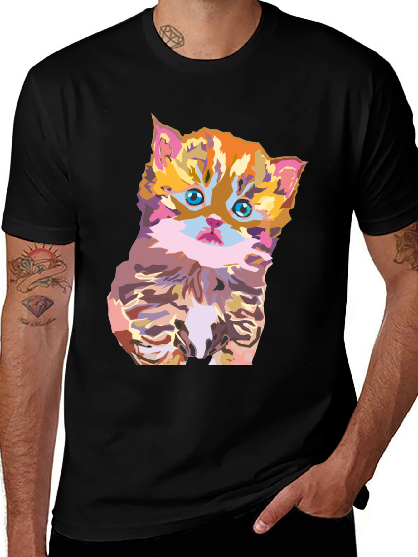 Variant 5 of Kitten Pop Art Graphic Black T-Shirt