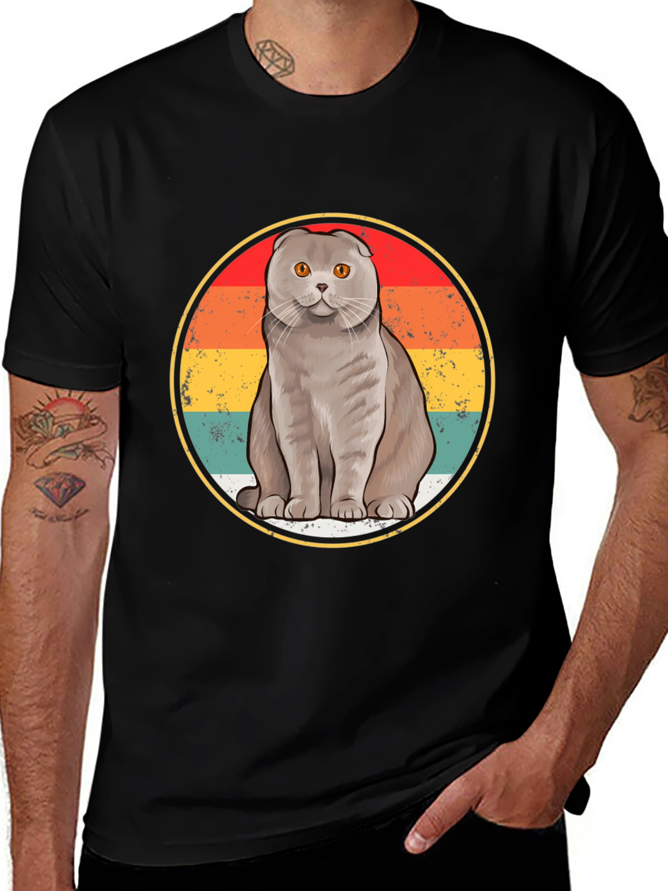 Scottish Fold Cat Graphic Tee - Retro Style