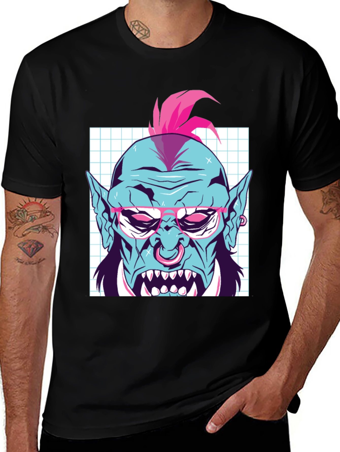 Retro Punk Troll Graphic Tee - Cool Black T-Shirt