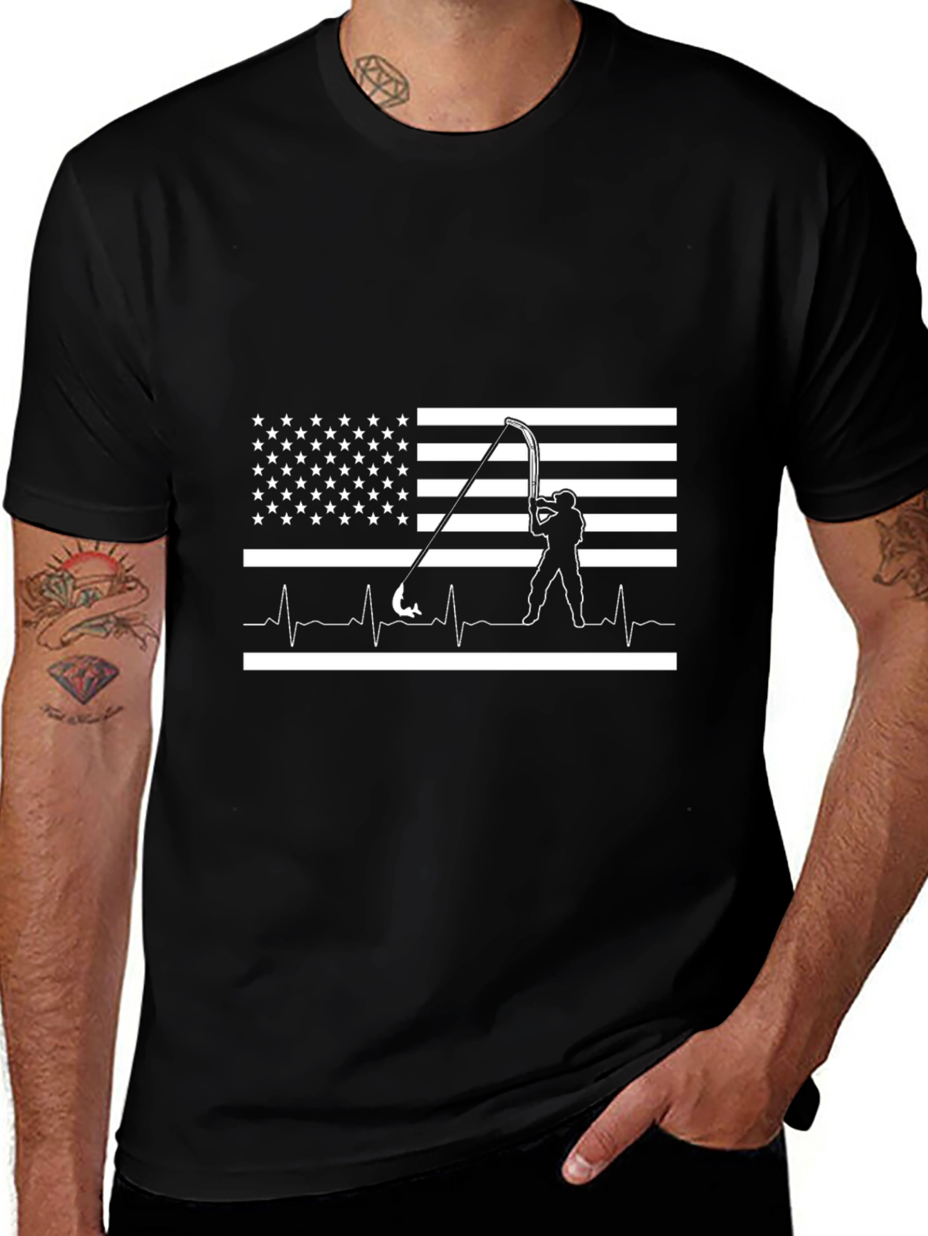 Variant 17 of American Flag Fishing Heartbeat T-Shirt