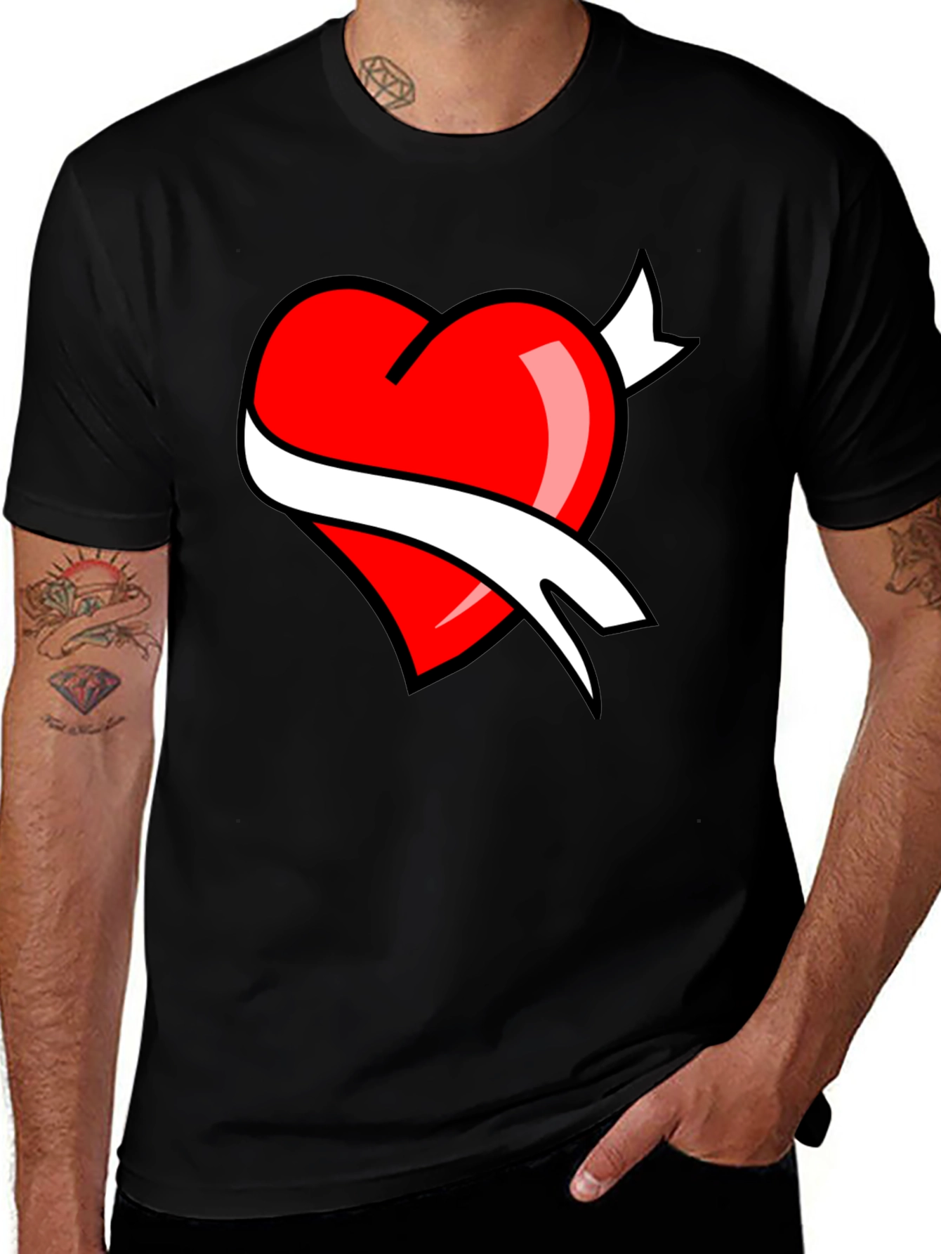 Variant 5 of Heart & Banner Black T-Shirt - Stylish Graphic Tee