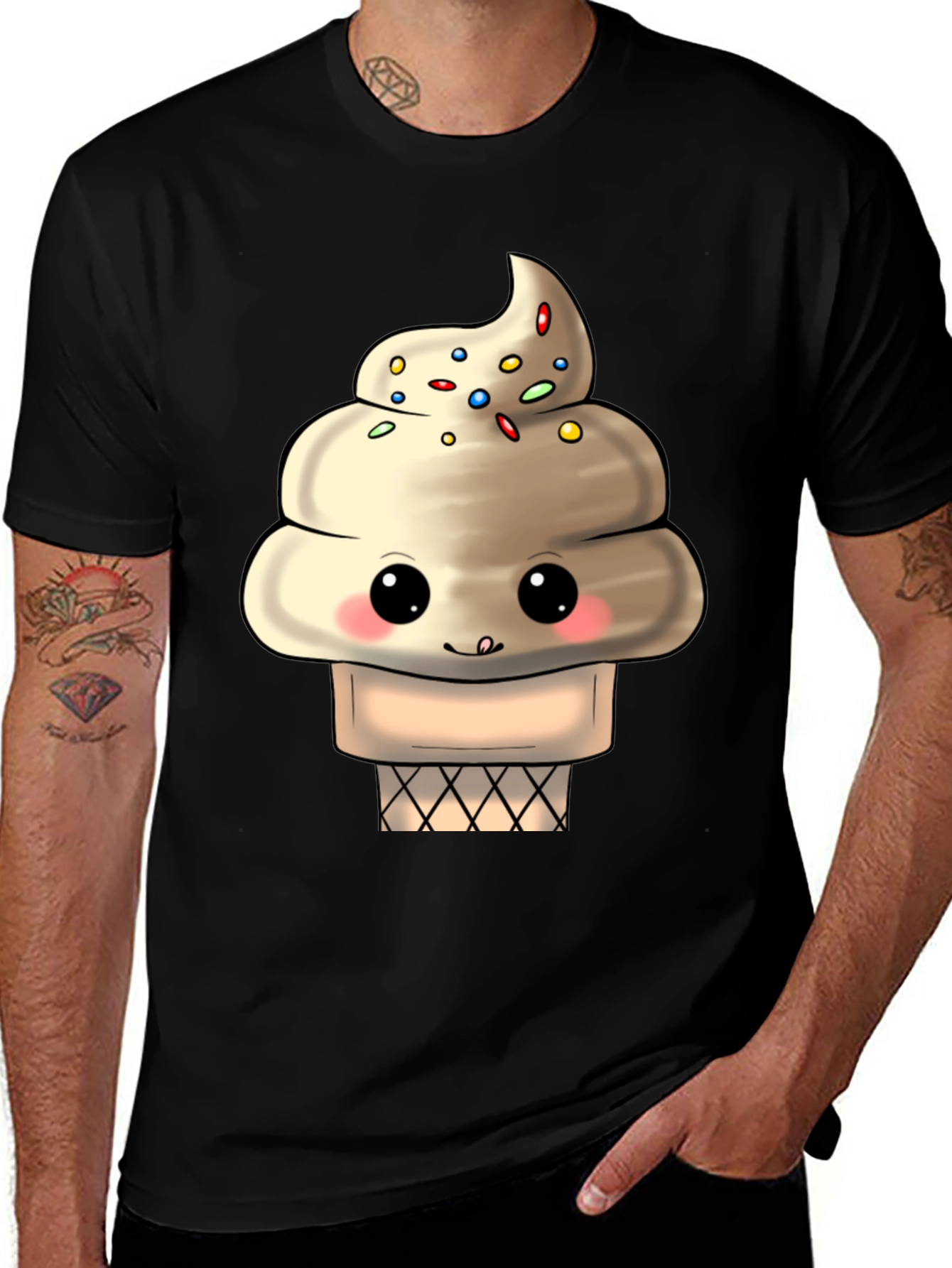 Variant 7 of Cute Ice Cream Cone Graphic Tee - Black Unisex T-Shirt