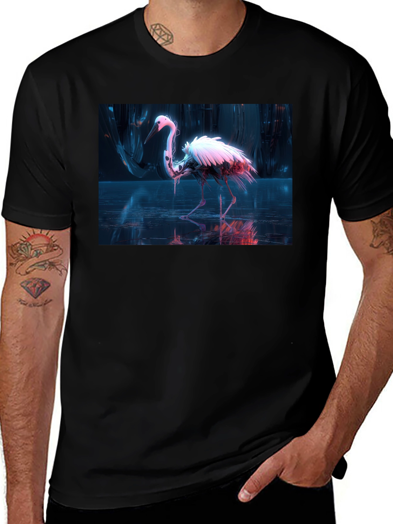Variant 6 of Neon Heron Black T-Shirt