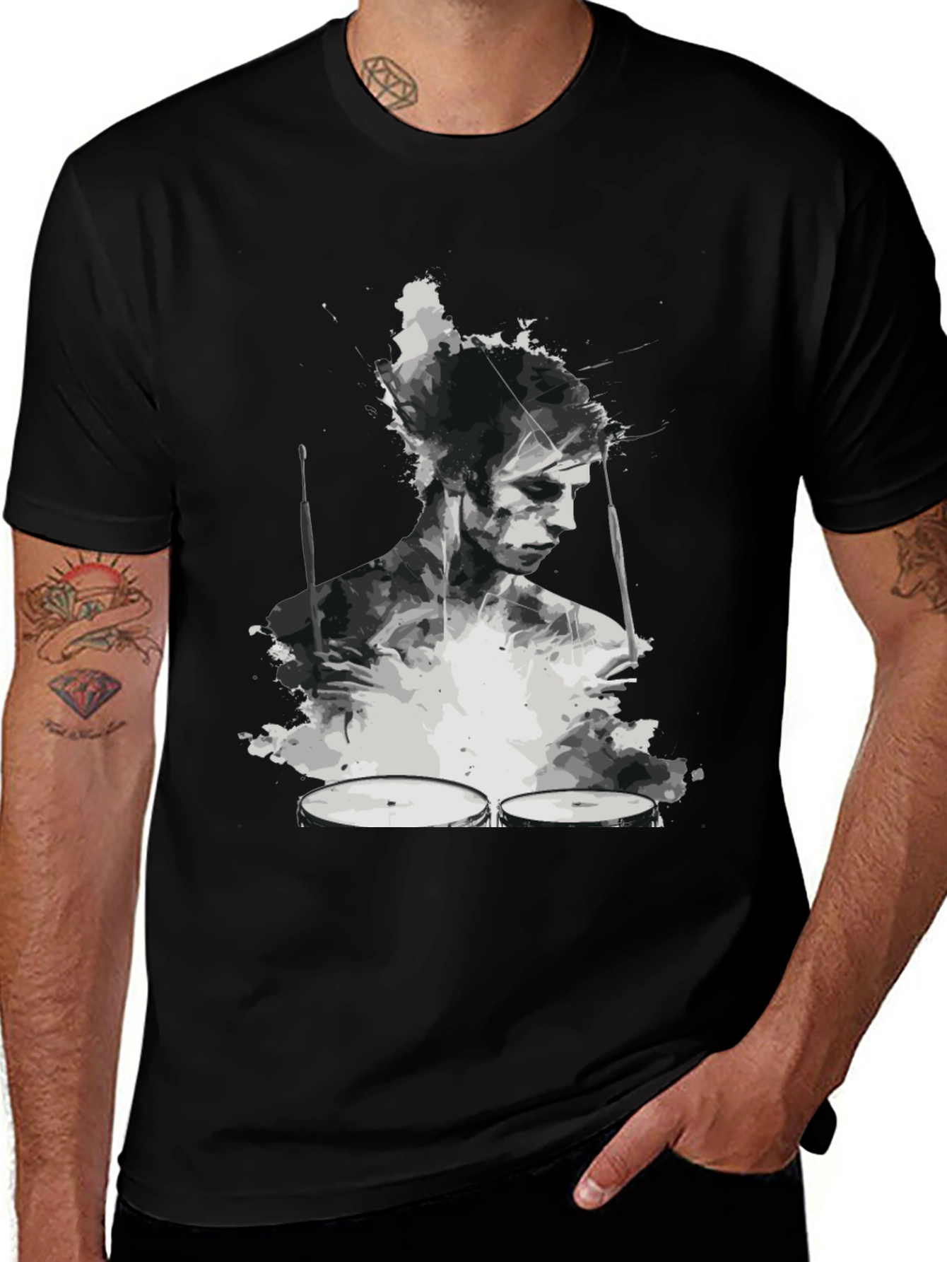 Variant 18 of Abstract Drummer Graphic Tee - Black