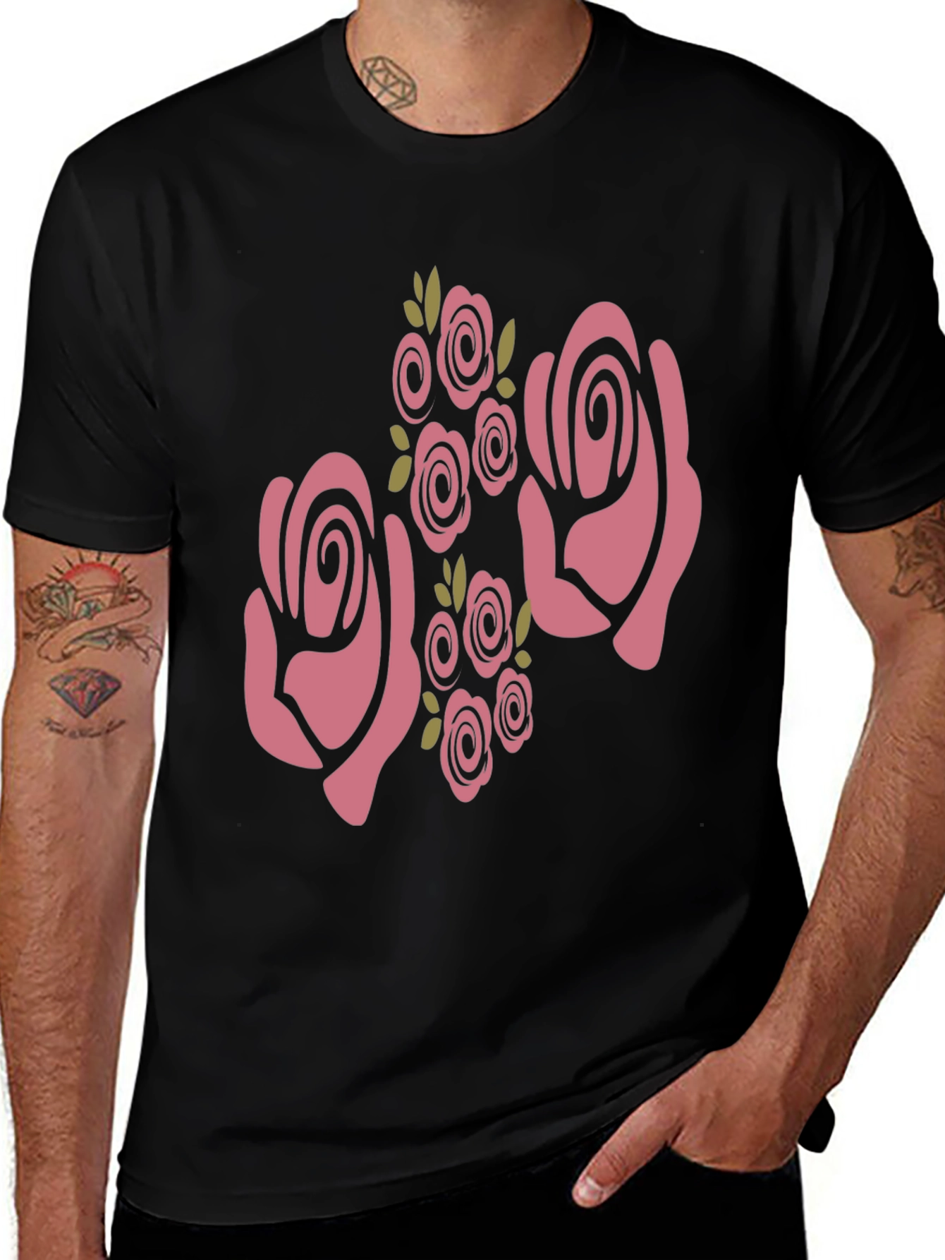 Variant 21 of Floral Rose Graphic Black T-Shirt
