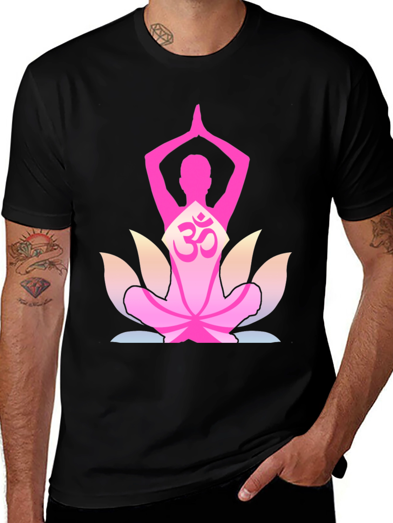 Variant 14 of Yoga Om Lotus Flower T-Shirt - Black