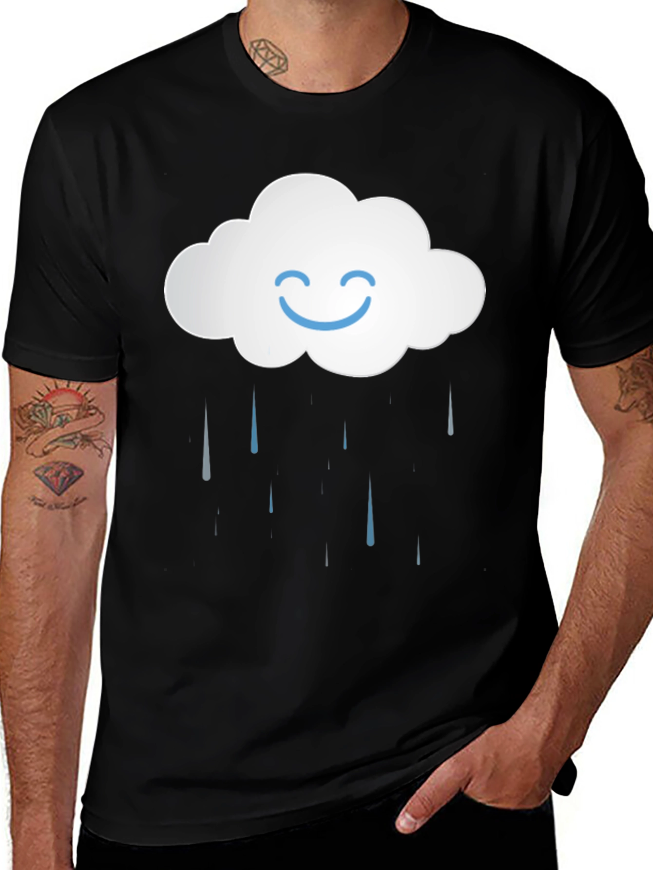 Variant 5 of Smiling Cloud Rain T-Shirt - Black Cotton