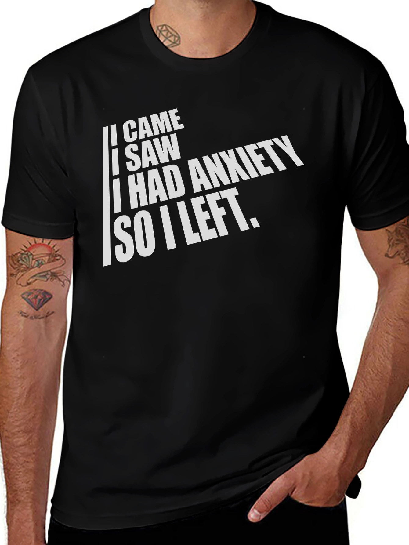 Variant 20 of Anxiety Humor Black T-Shirt - I Came, I Saw, I Had Anxiety