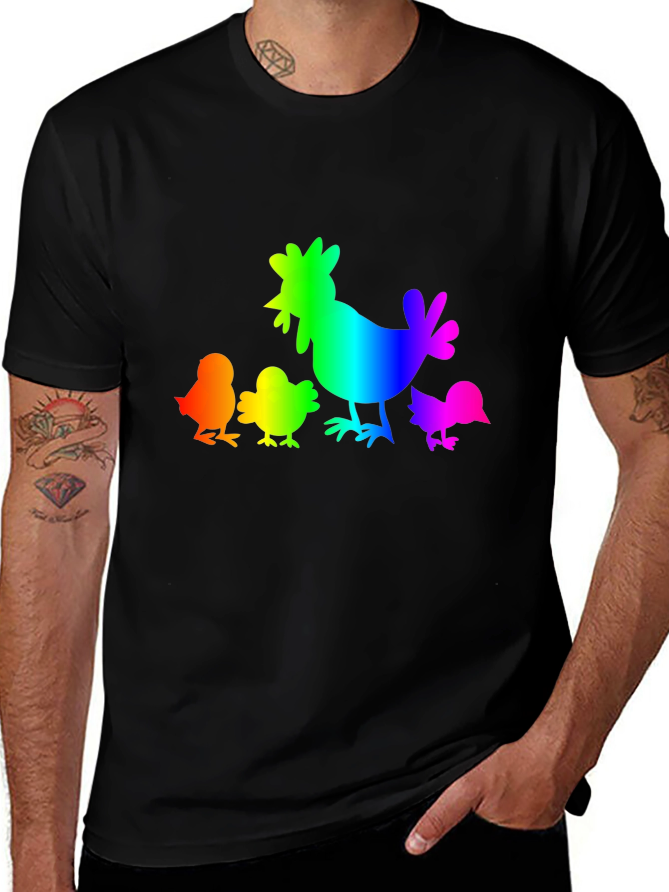 Variant 12 of Rainbow Chicken & Chicks Black T-Shirt