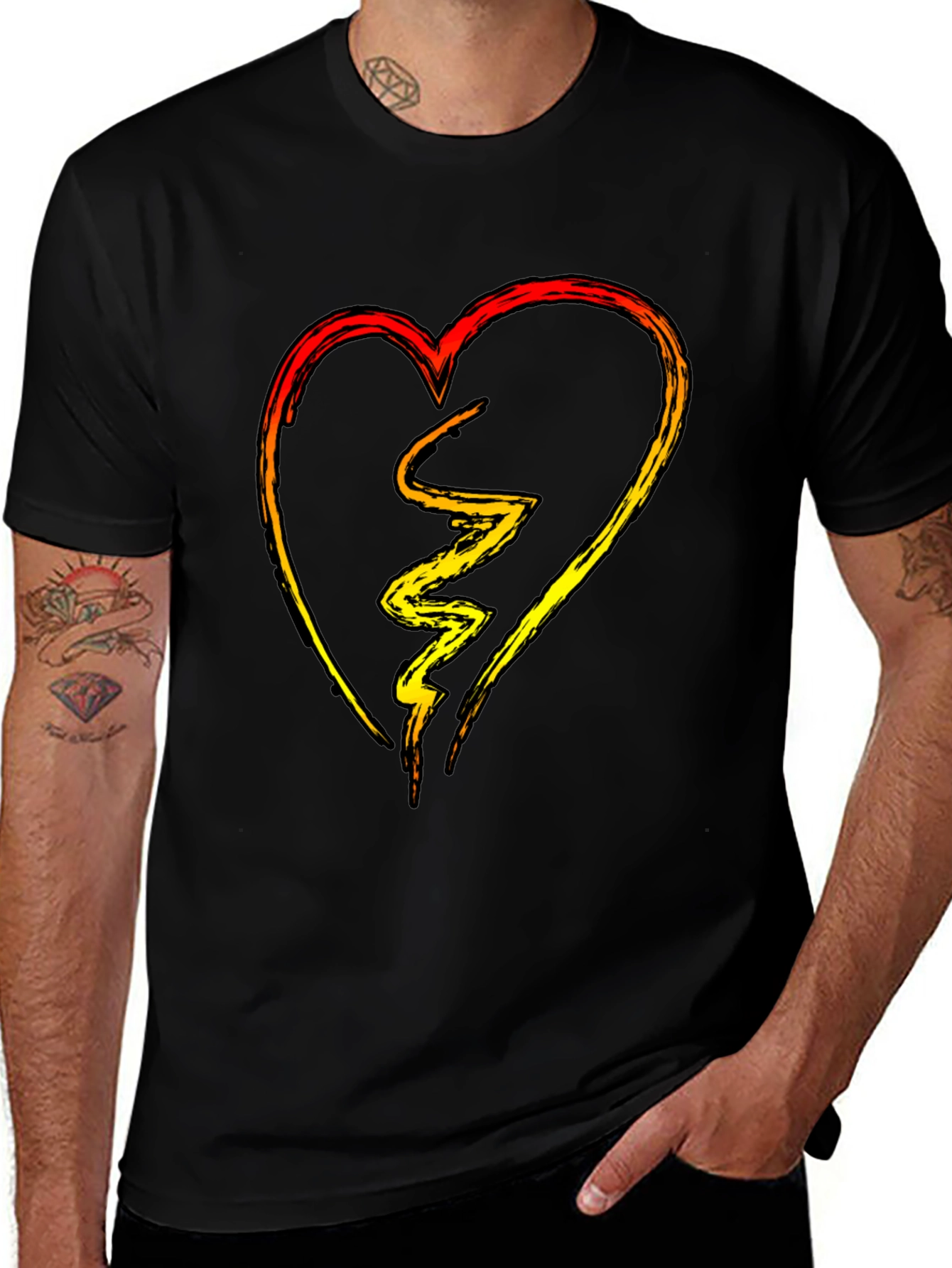Variant 28 of Broken Heart Graphic Print Black Tee