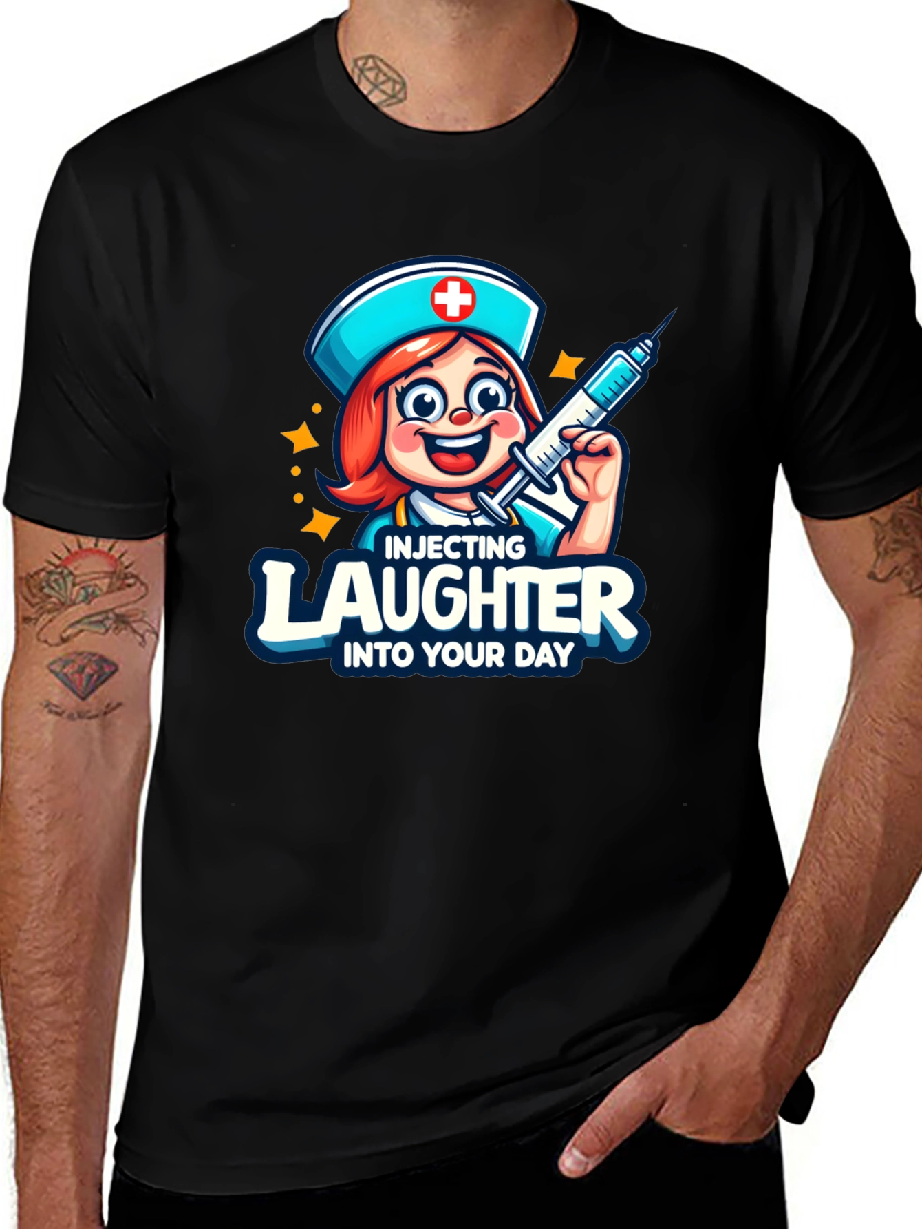 Variant 30 of Injecting Laughter T-Shirt - Funny Nurse Tee