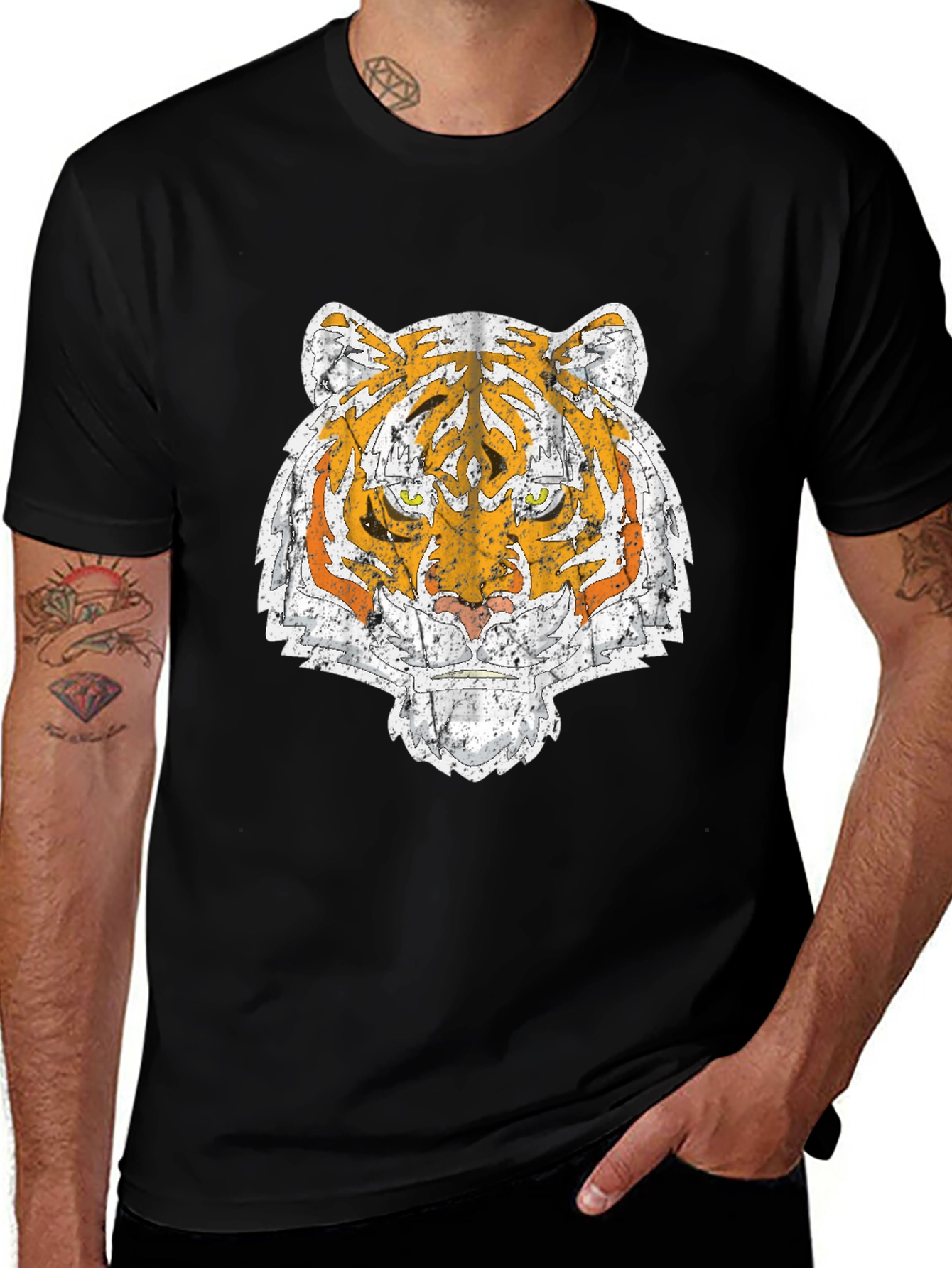 Variant 23 of Distressed Tiger Graphic Tee - Black