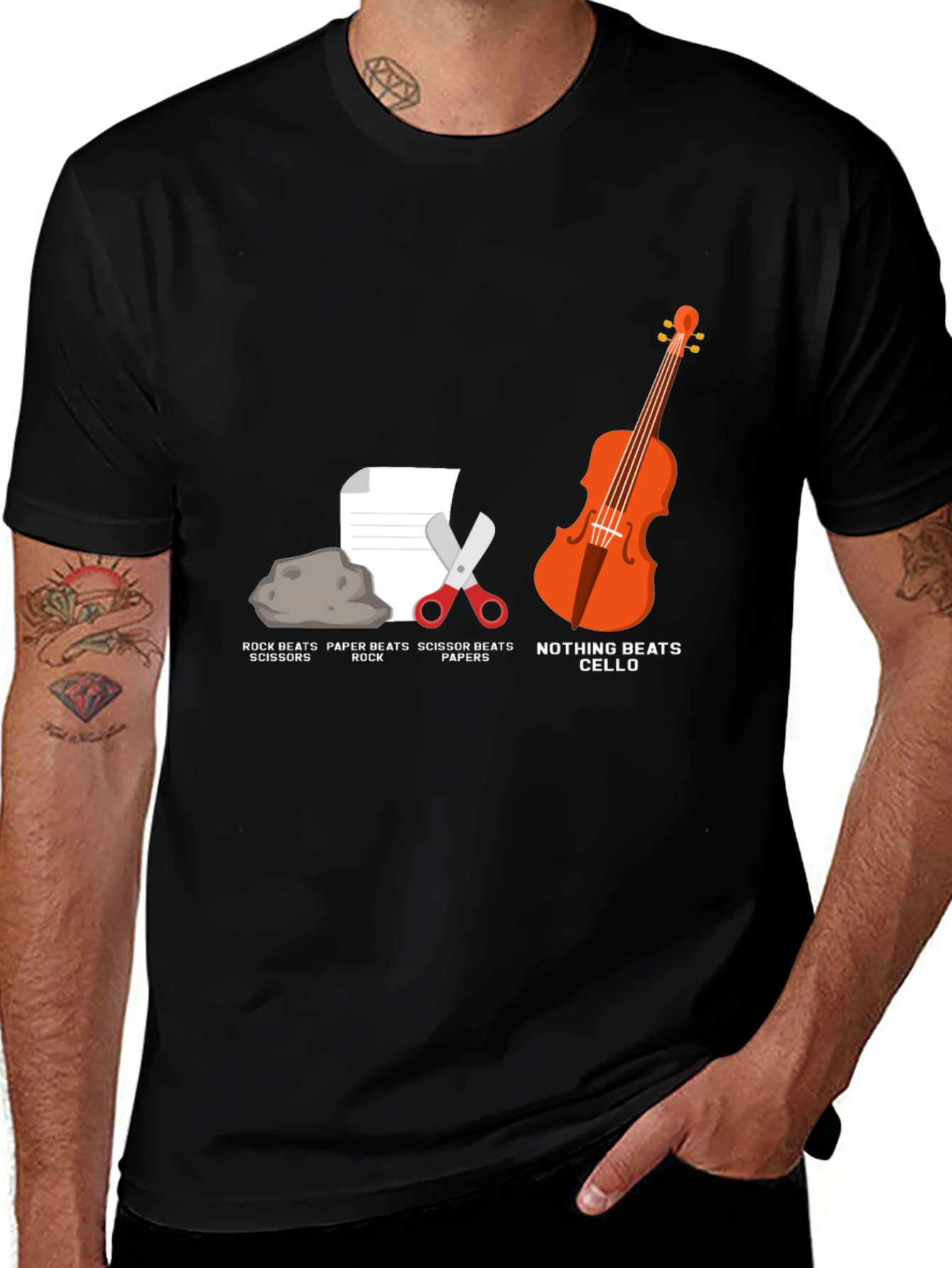 Variant 15 of Rock Paper Scissors Cello Humor T-Shirt