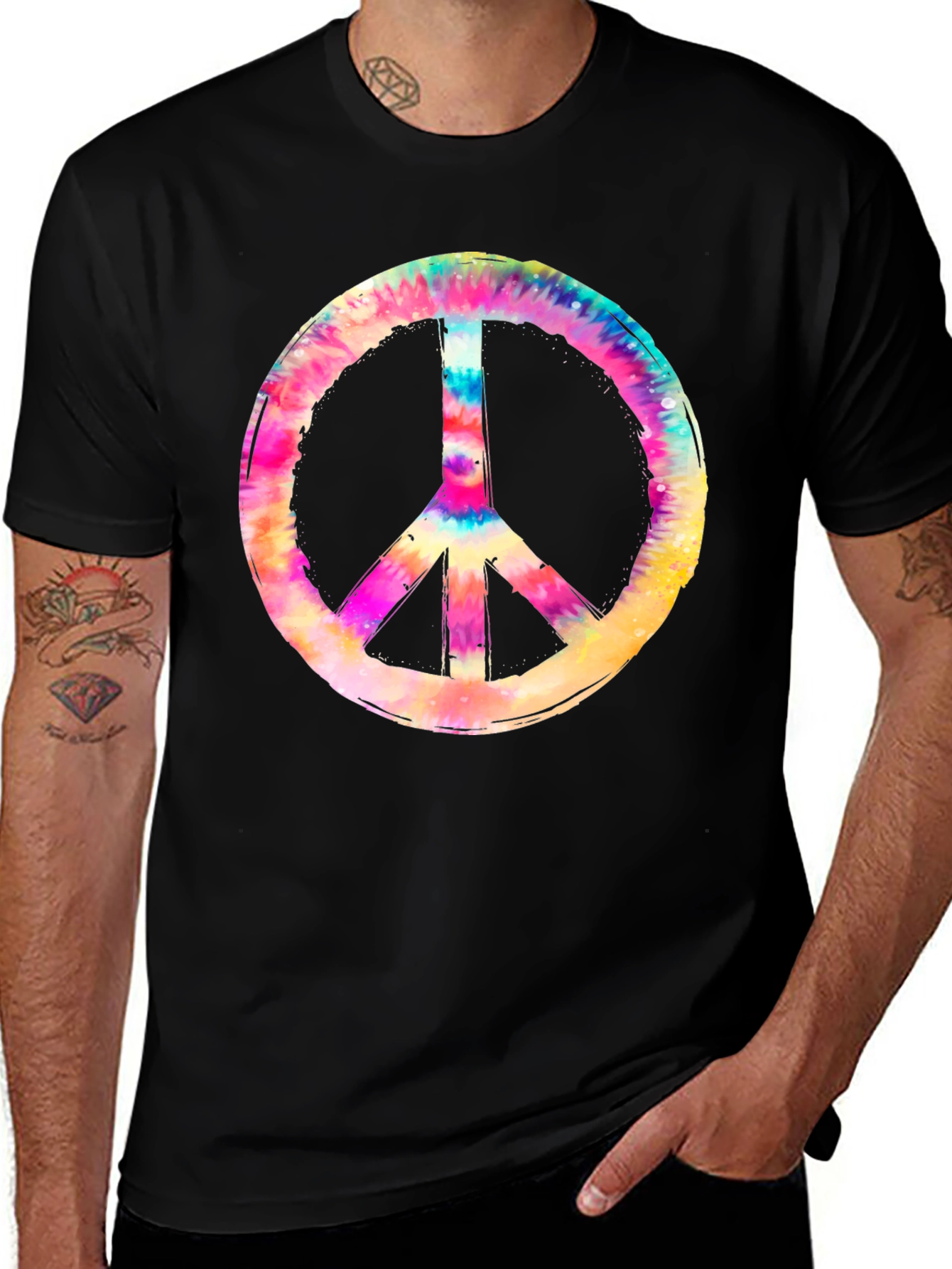 Variant 23 of Tie-Dye Peace Sign Black T-Shirt