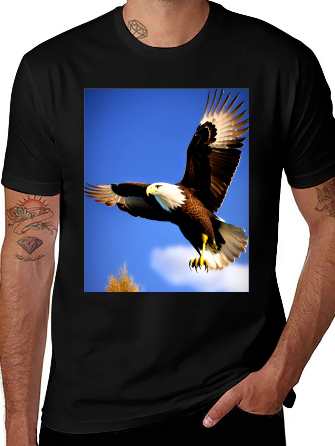 Variant 22 of Eagle Flight Graphic Tee - Bold Black Cotton T-Shirt