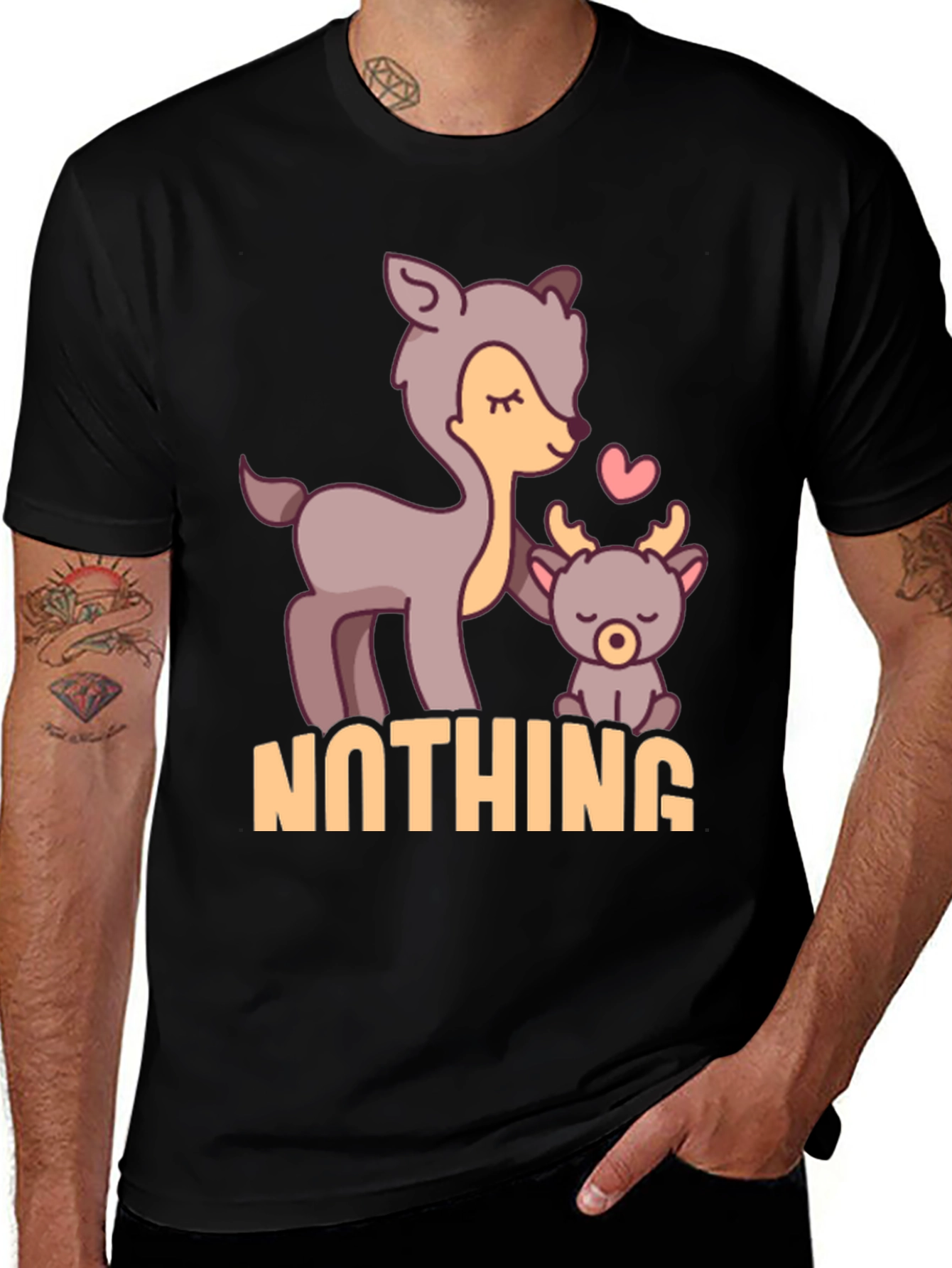 Variant 17 of Cute Deer Graphic Black T-Shirt - Nothing