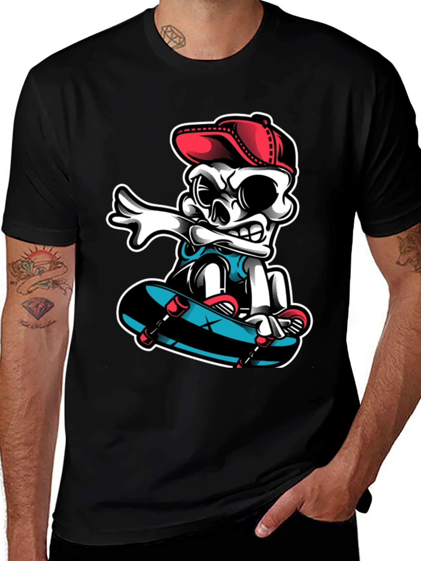 Variant 13 of Cool Skeleton Skateboarder Graphic Tee - Black