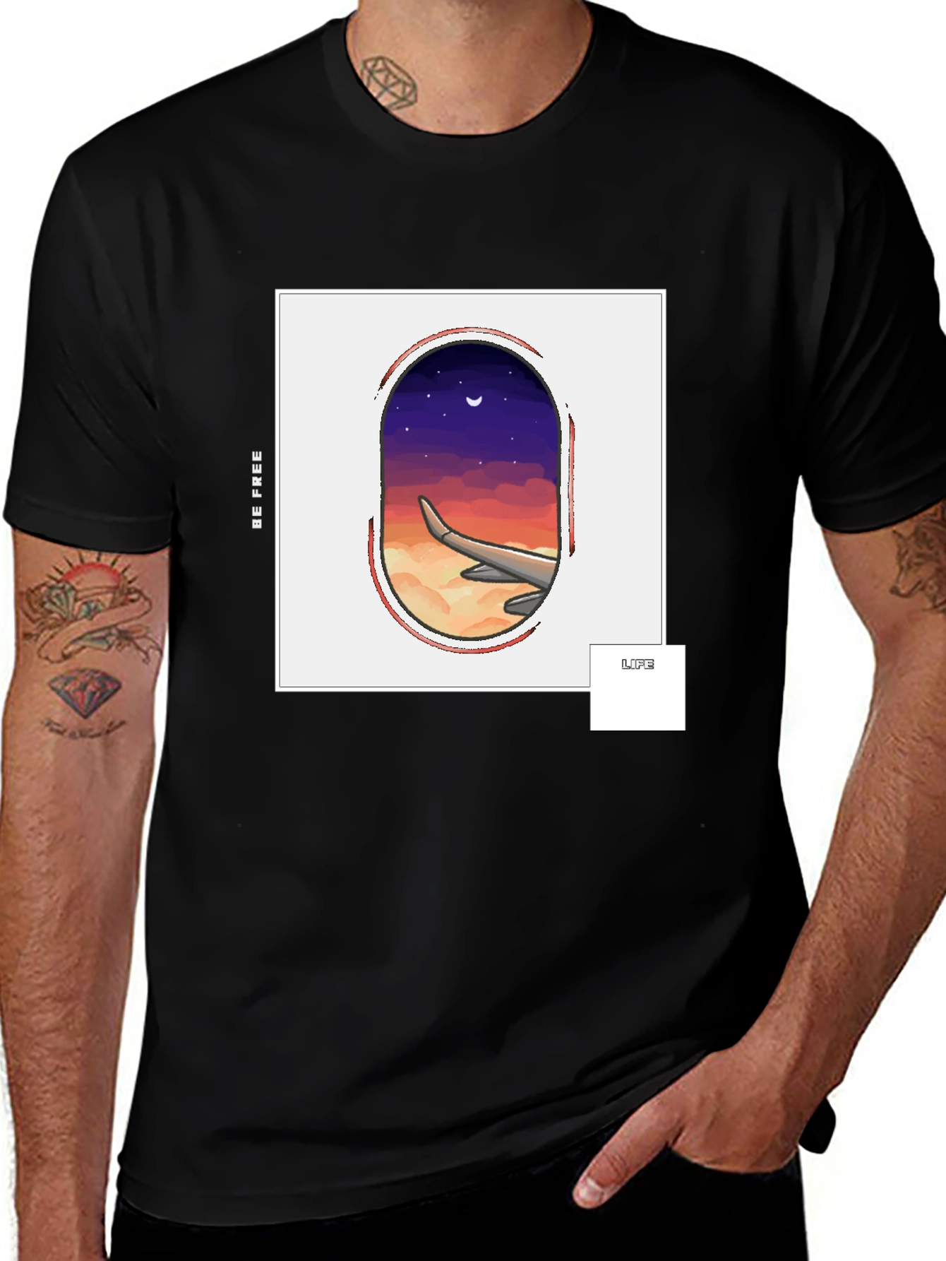 Variant 25 of Be Free Airplane Window Graphic Tee - Black
