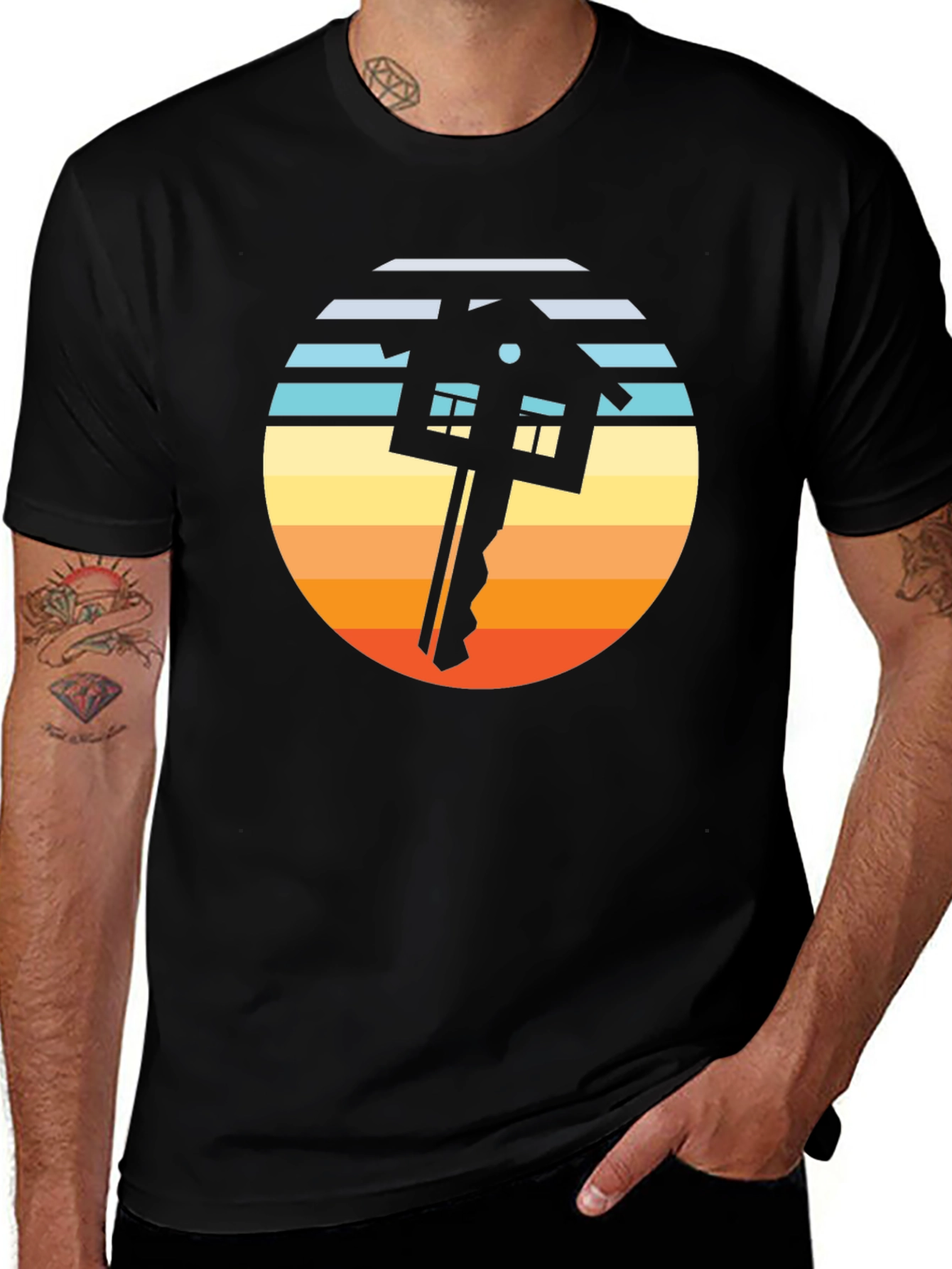 Retro Key Sunset Black T-Shirt