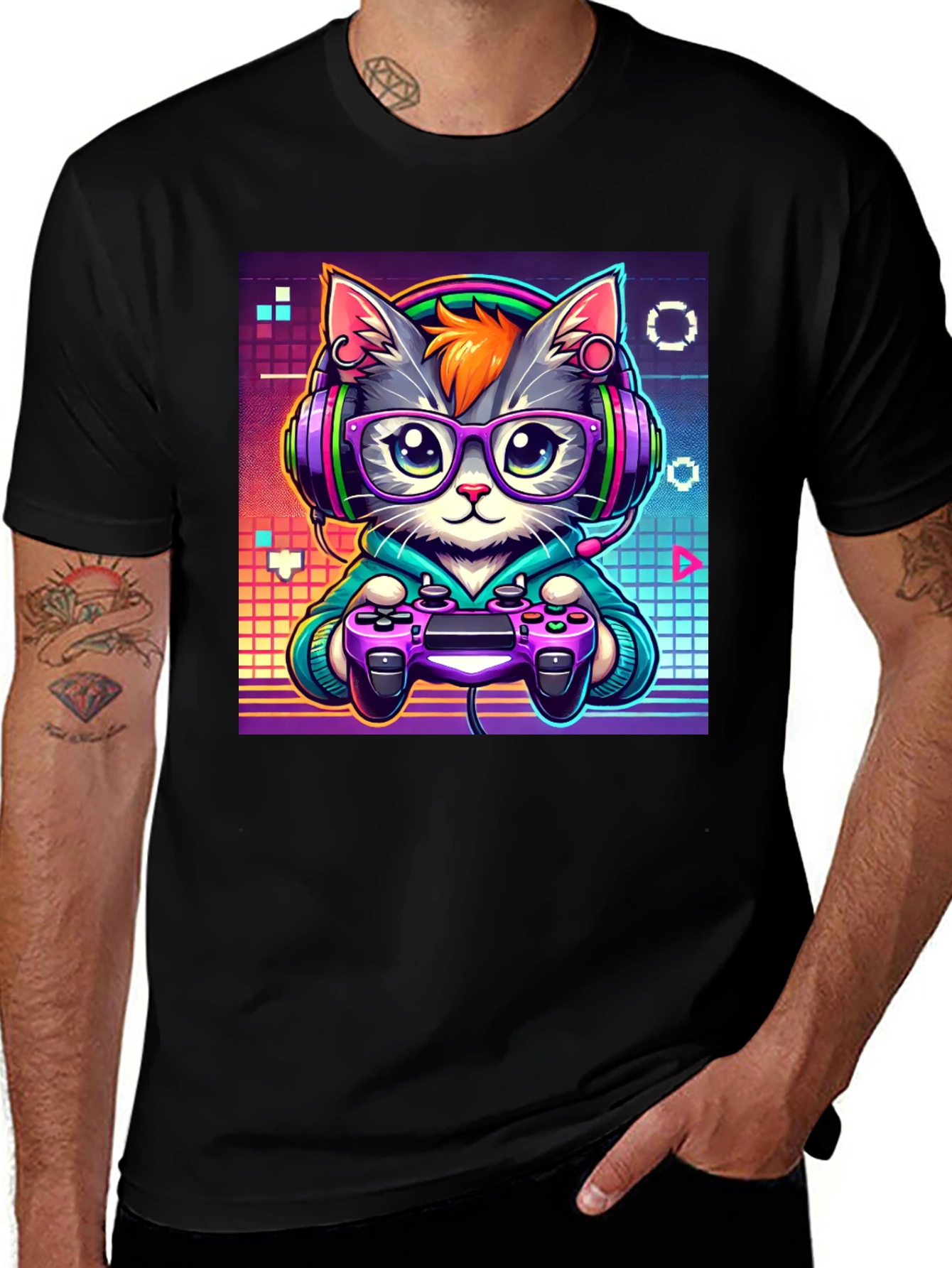 Variant 30 of Gamer Cat Graphic T-Shirt - Cool & Unique Design