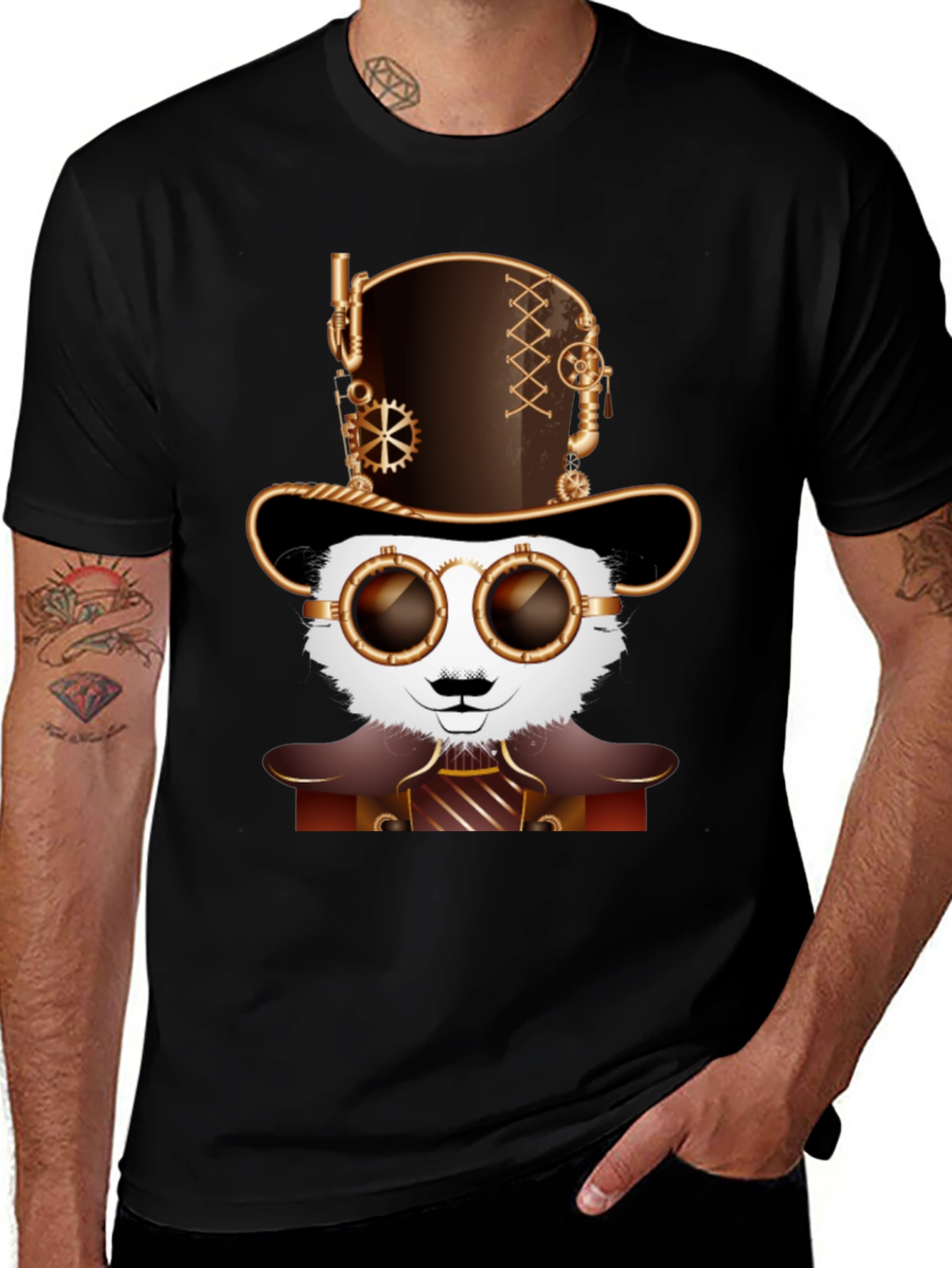 Variant 13 of Steampunk Panda Graphic Tee - Unique Design