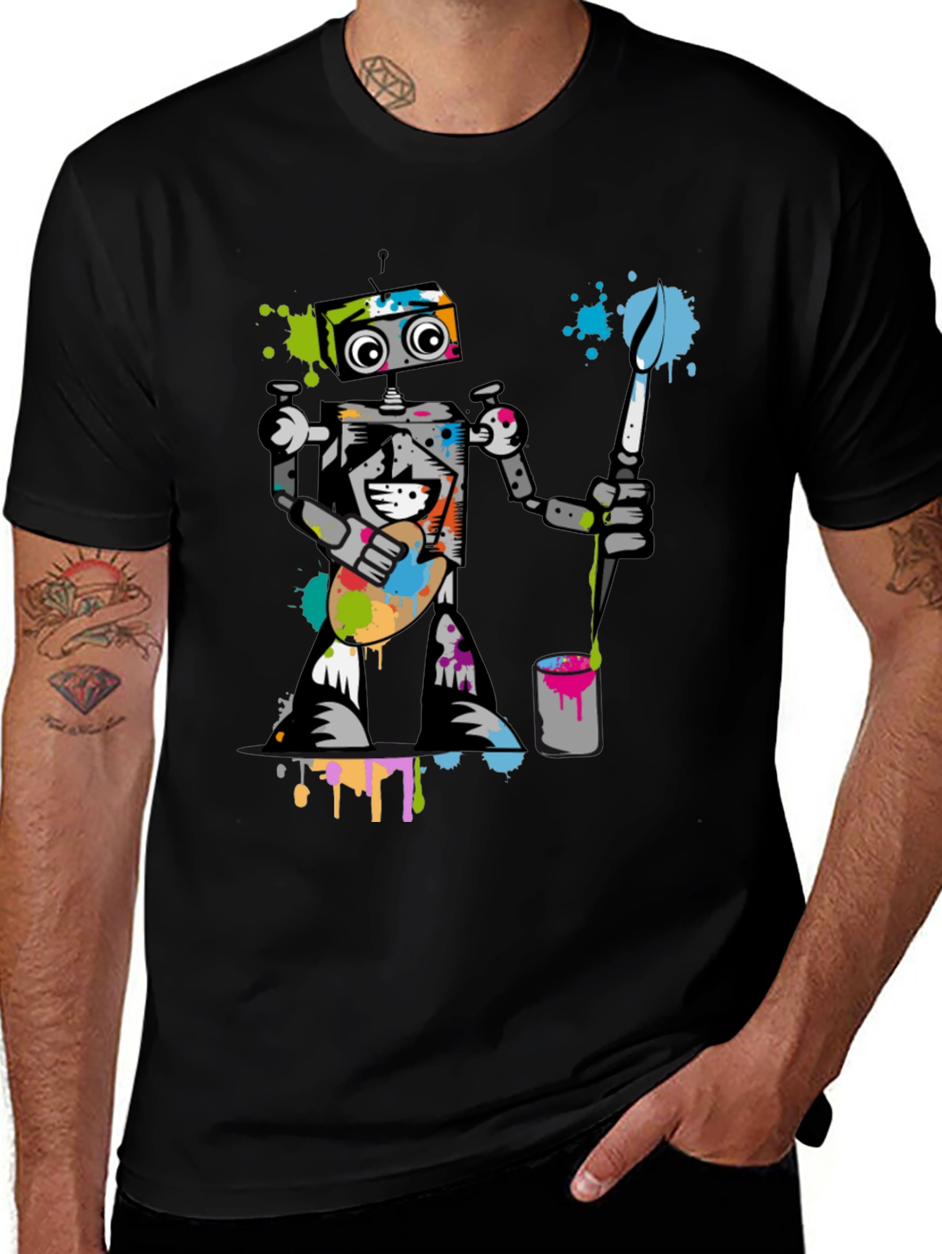 Variant 17 of Robot Painter Graphic T-Shirt - Cool Artistic Design