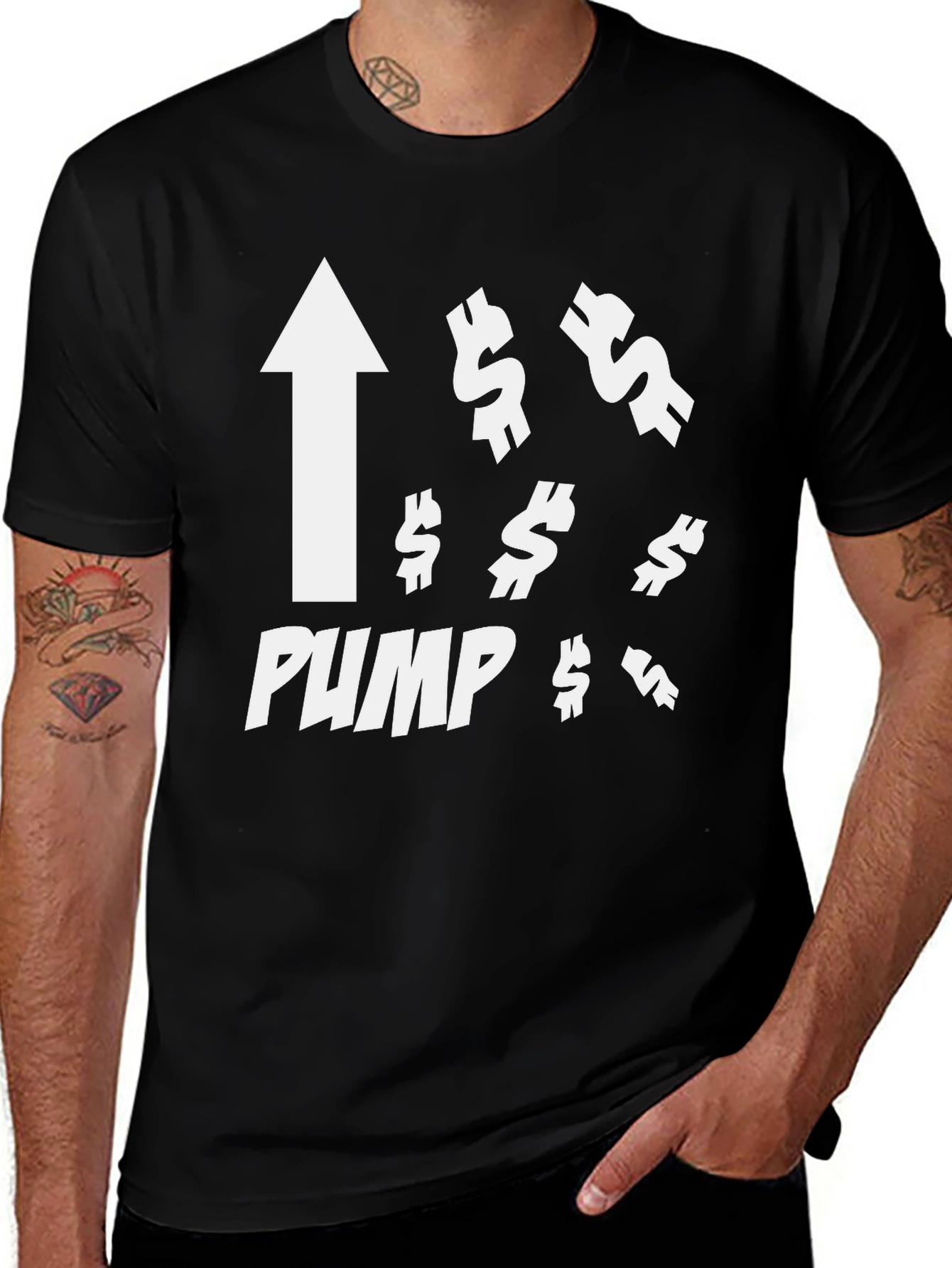 Pump Black T-Shirt with Upward Arrow & Dollar Signs