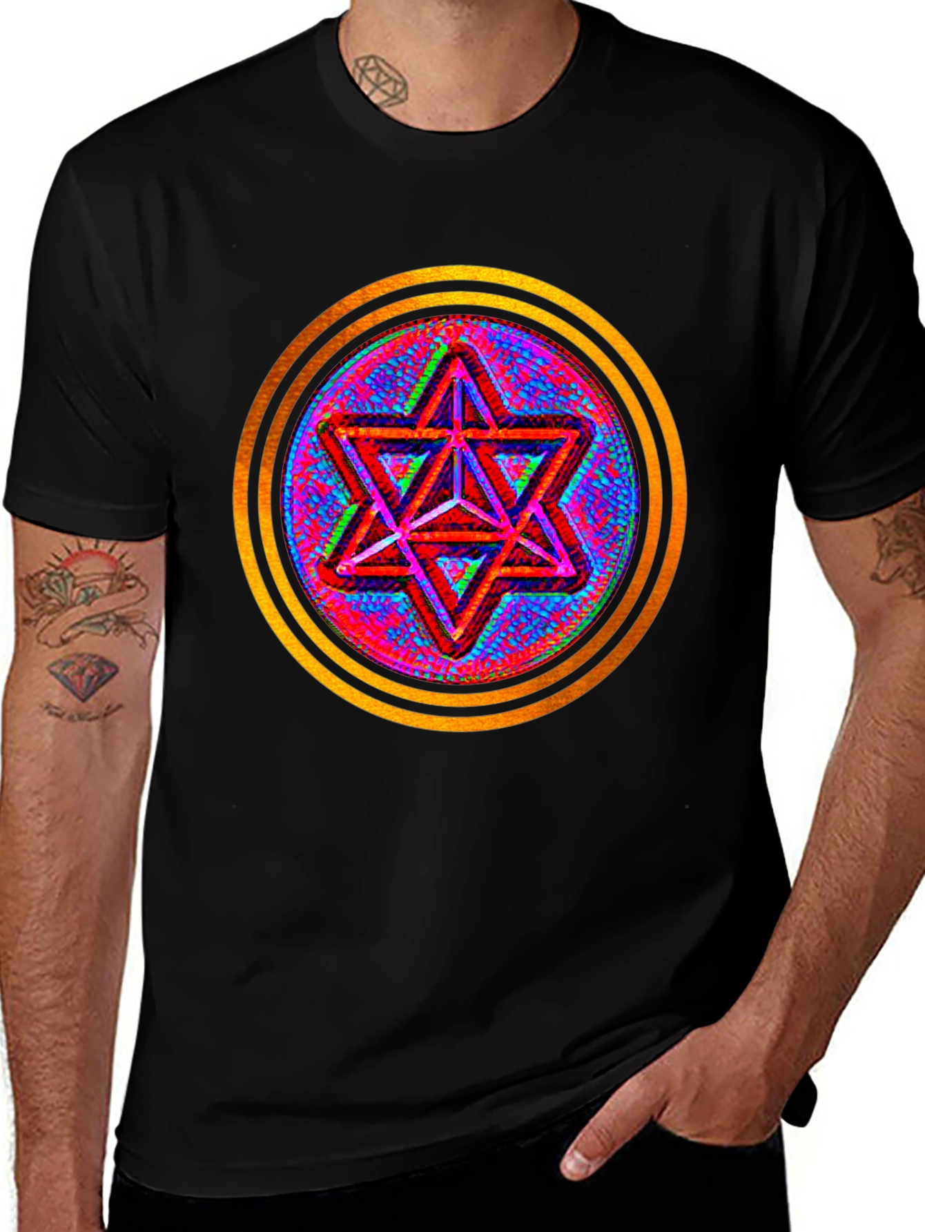 Variant 9 of Geometric Star Graphic Tee - Black