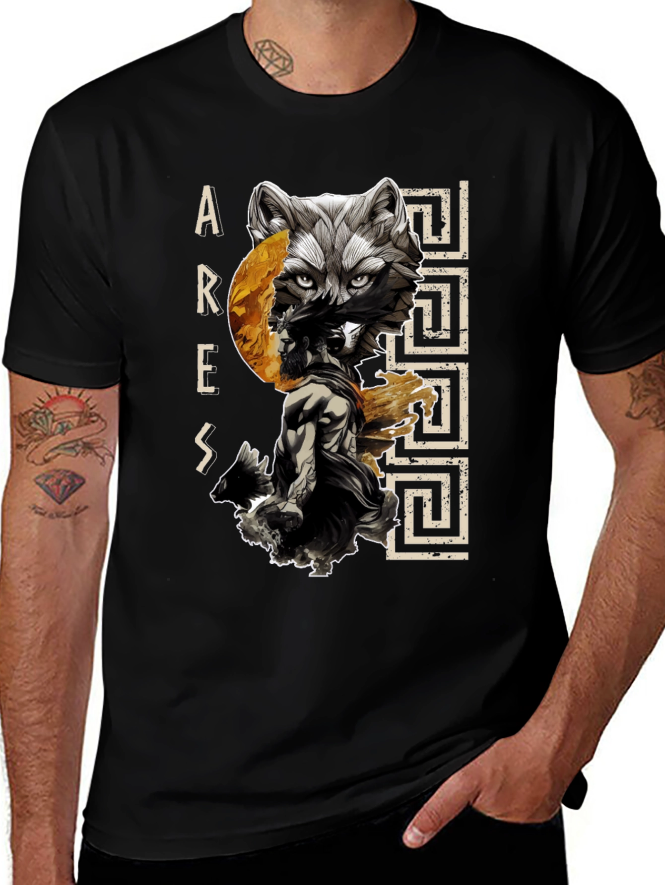 Ares Wolf Graphic T-Shirt - Men's Black Tee