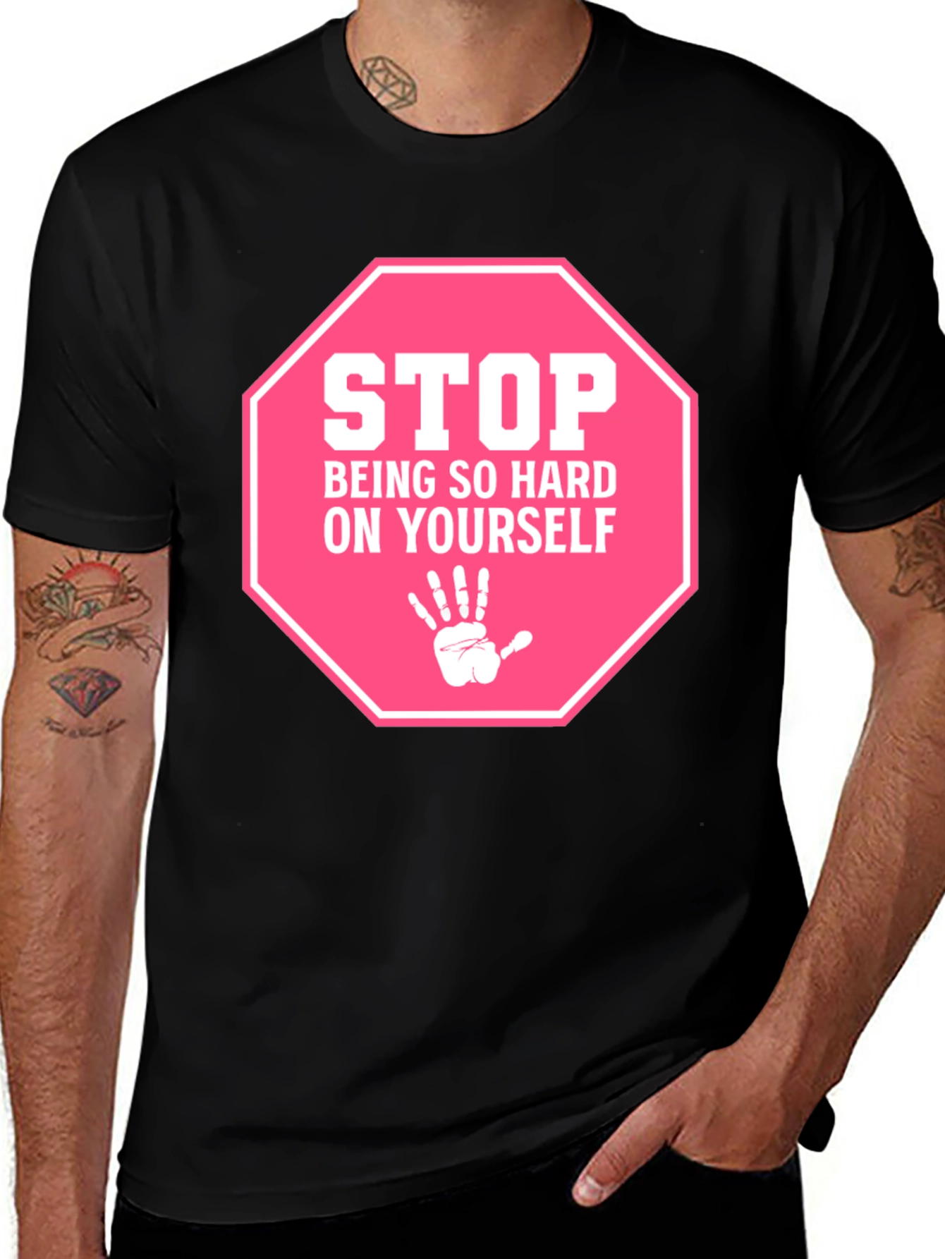 Stop Being So Hard On Yourself Black T-Shirt