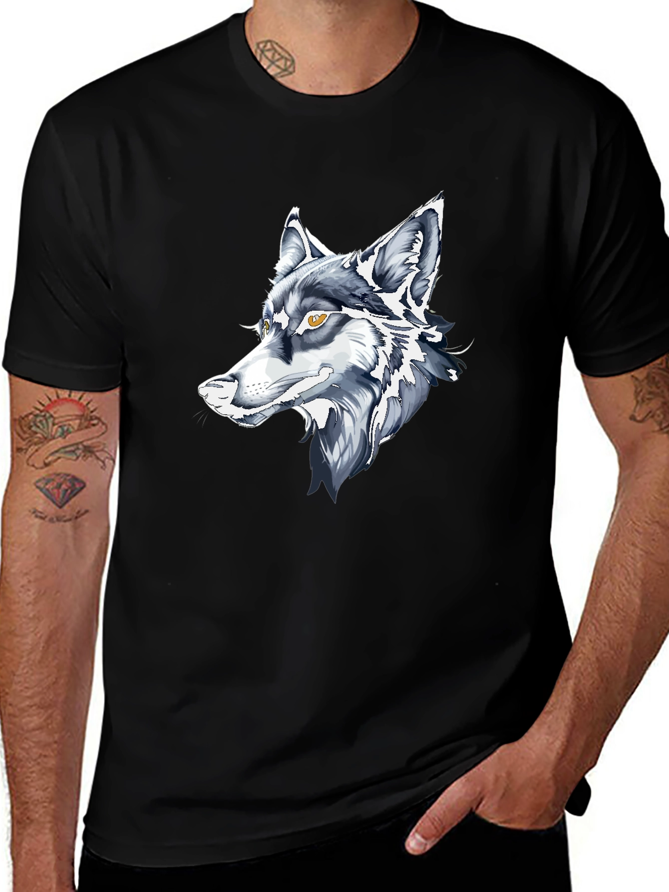 Variant 21 of Black T-Shirt with Wolf Graphic