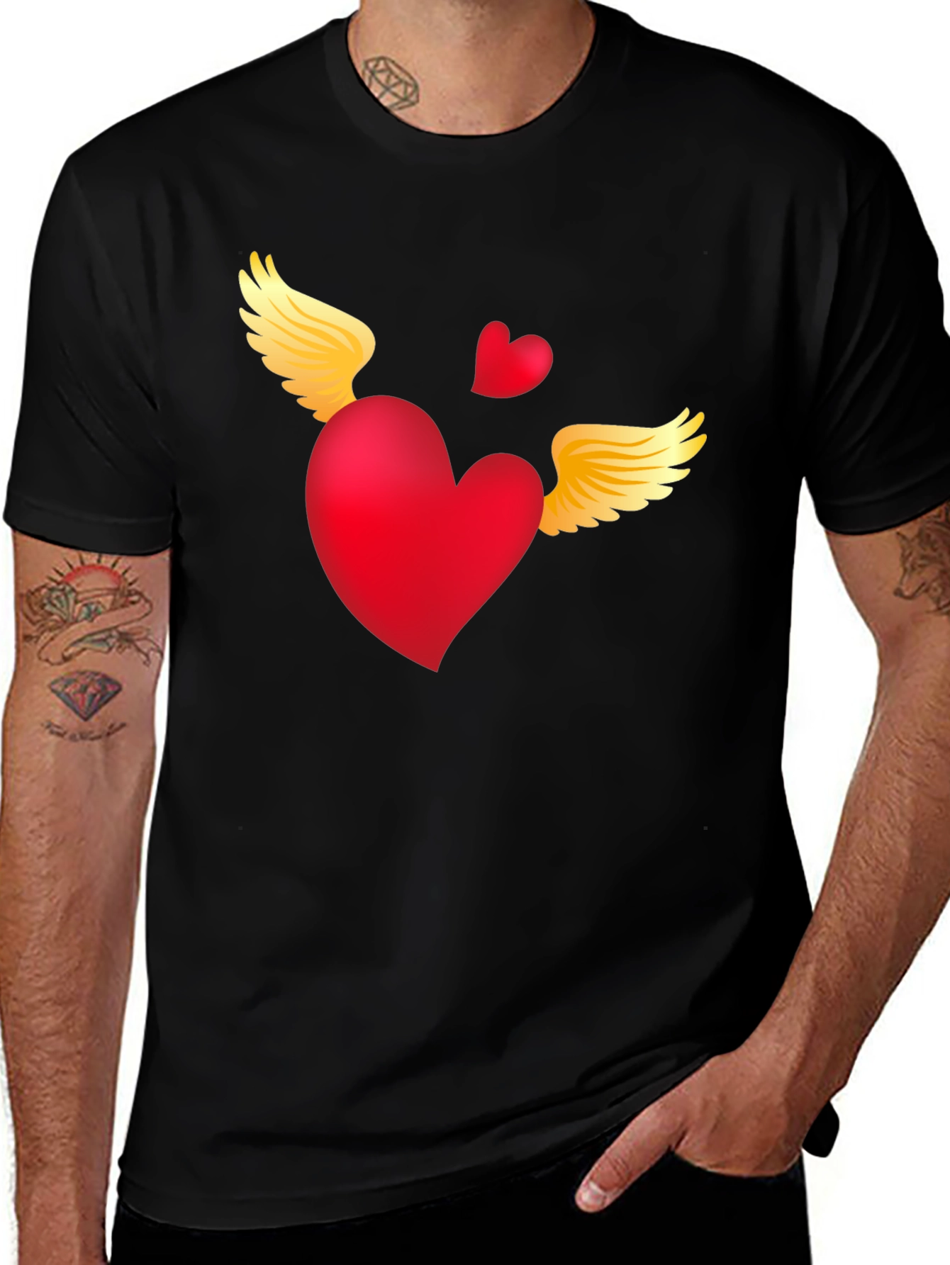 Variant 9 of Heart with Wings Graphic Tee - Black