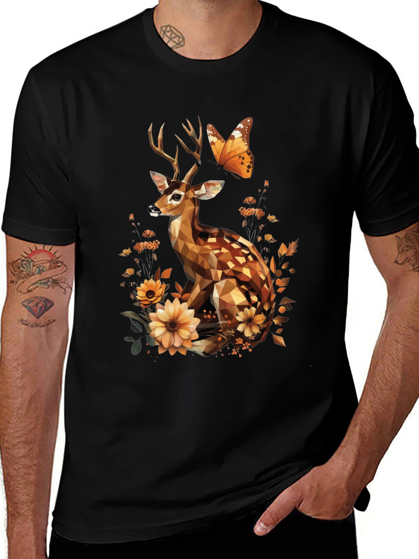 Variant 27 of Geometric Deer & Butterfly Graphic T-Shirt