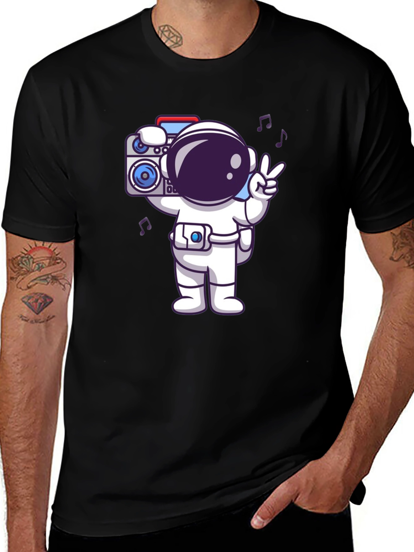 Black Astronaut Graphic Tee - Black Cotton Blend T-Shirt main image