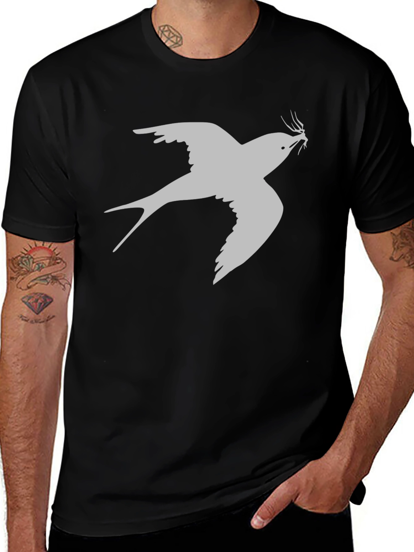 Swallow Print Black T-Shirt - Classic Design