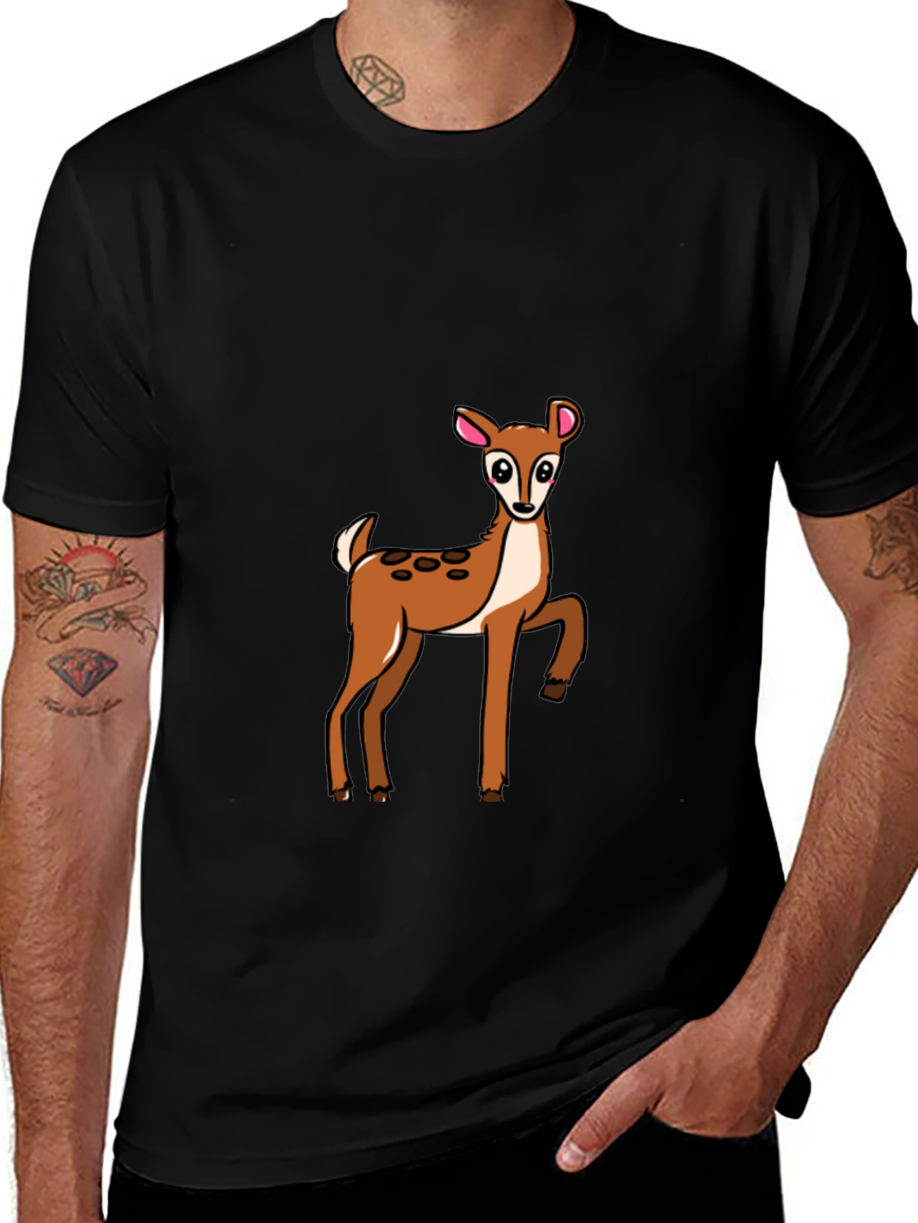 Variant 4 of Deer Graphic Print Black Tee