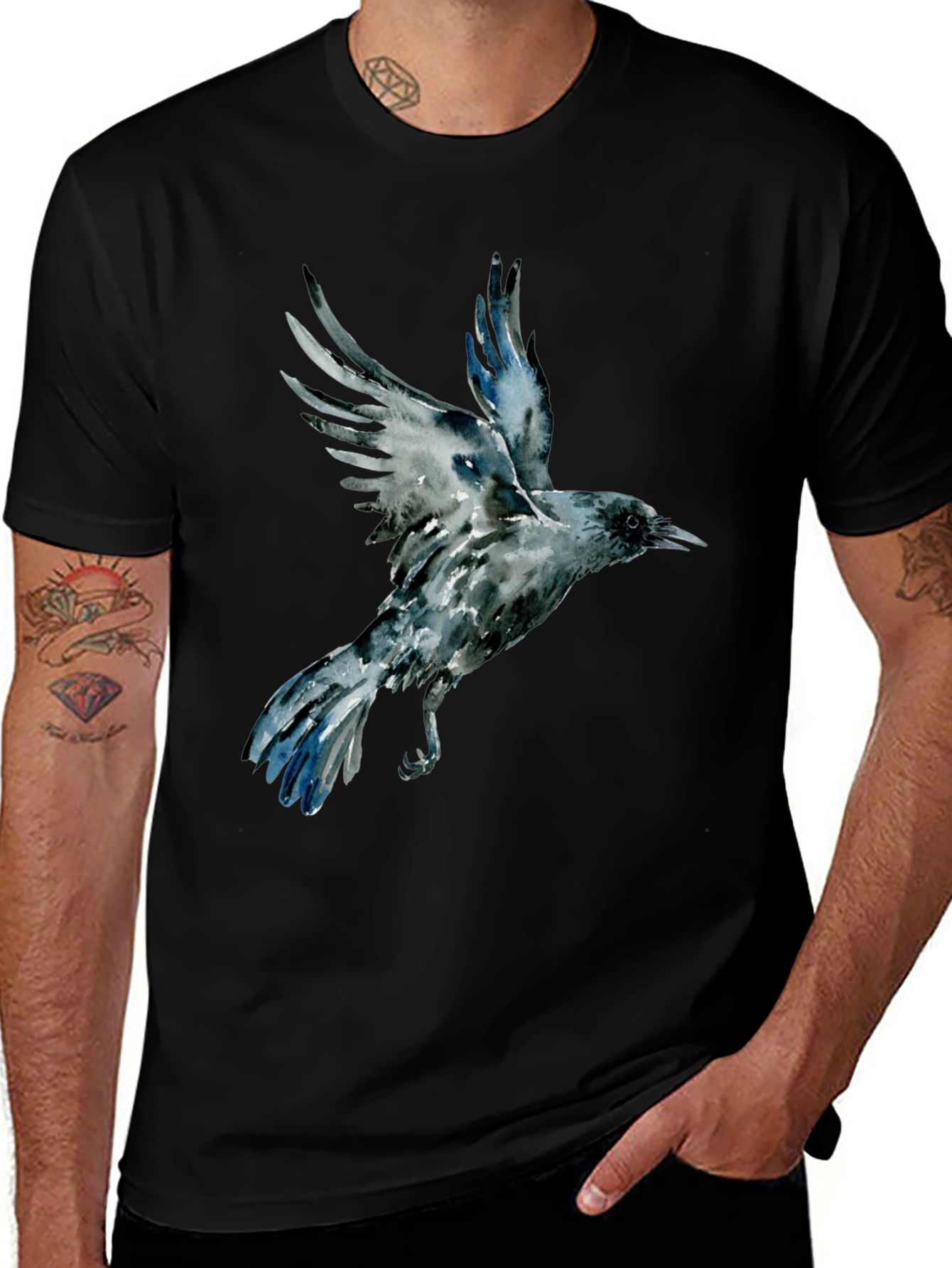 Variant 11 of Raven Graphic Tee - Men's Black Cotton T-Shirt