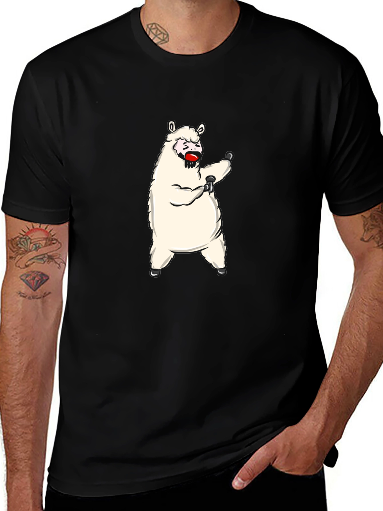 Variant 14 of Funny Llama Graphic Tee - Black Cotton T-Shirt