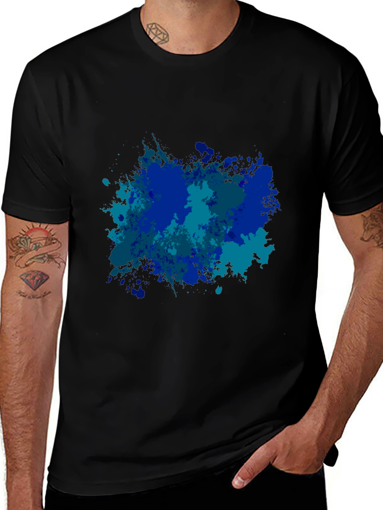 Variant 9 of Abstract Blue Splatter Print Black T-Shirt