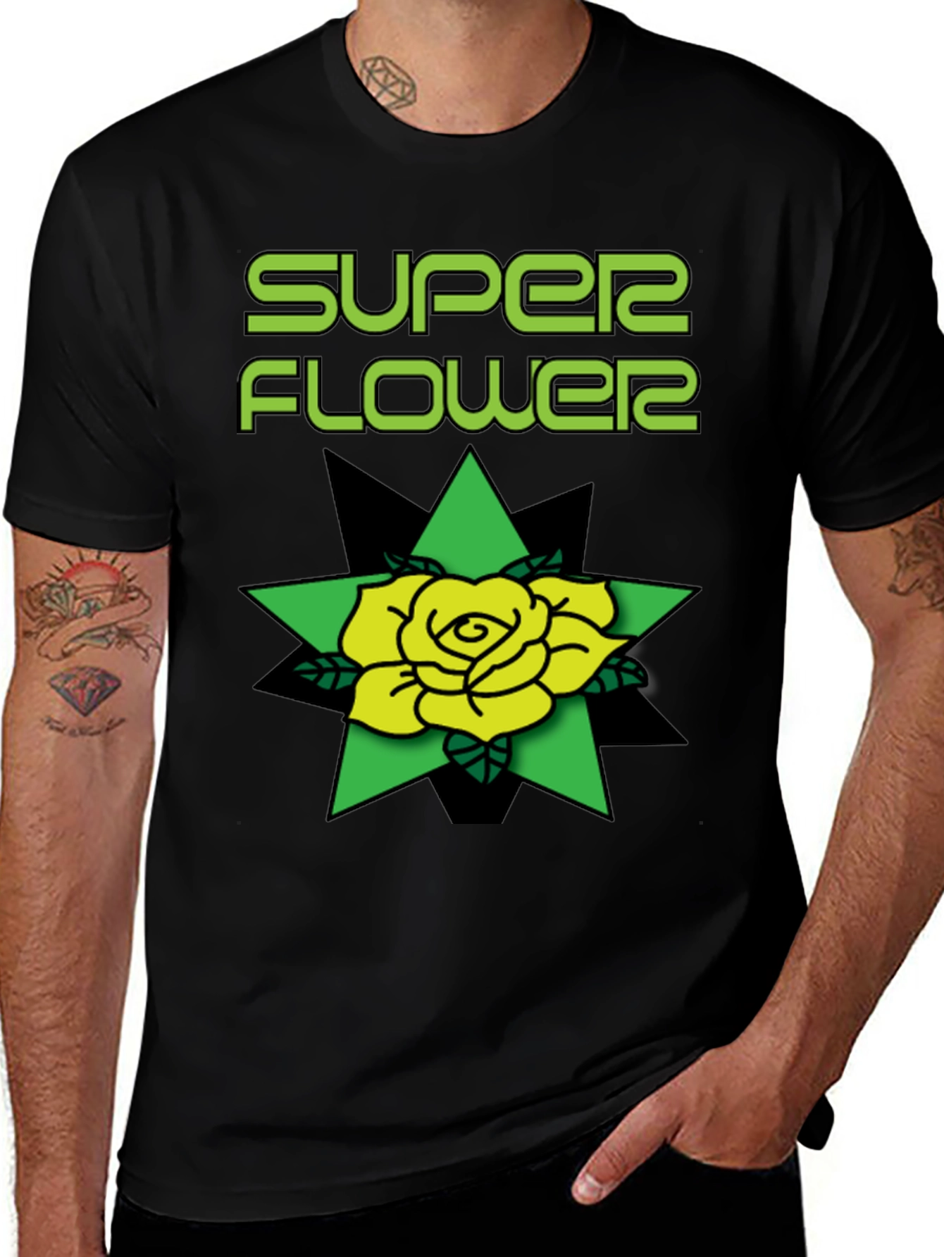Variant 7 of Super Flower Black T-Shirt Rose Graphic