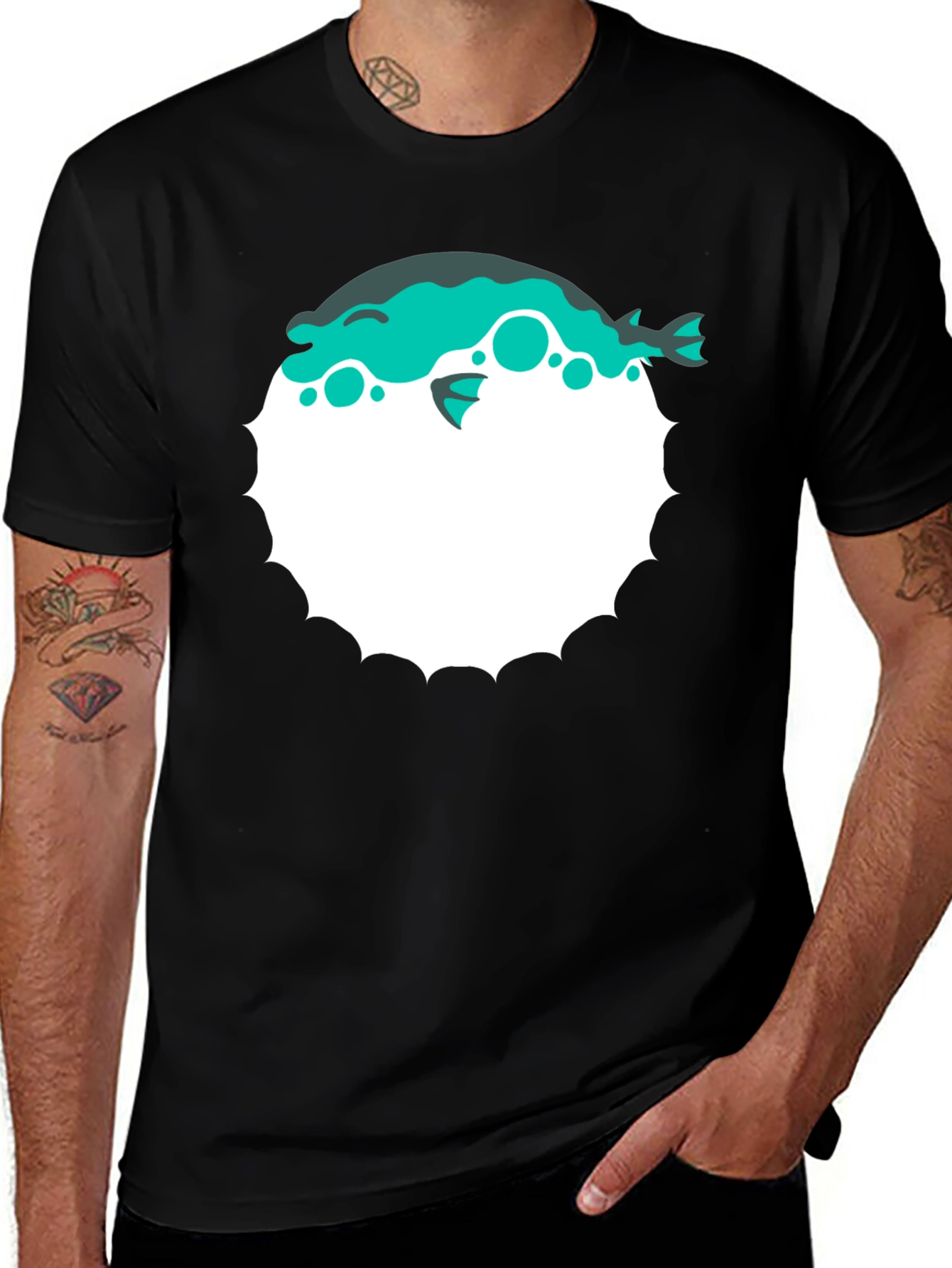Variant 25 of Pufferfish Graphic Print T-Shirt - Black