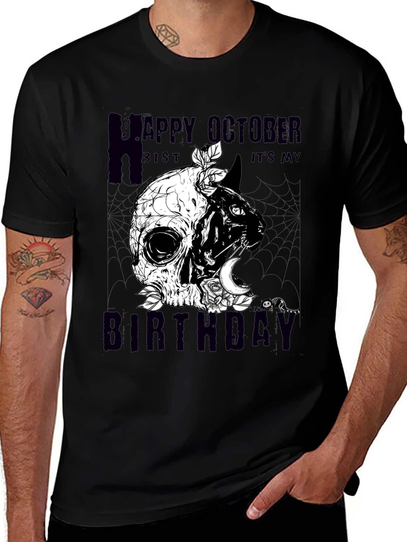 Variant 29 of Happy October Birthday Black T-Shirt